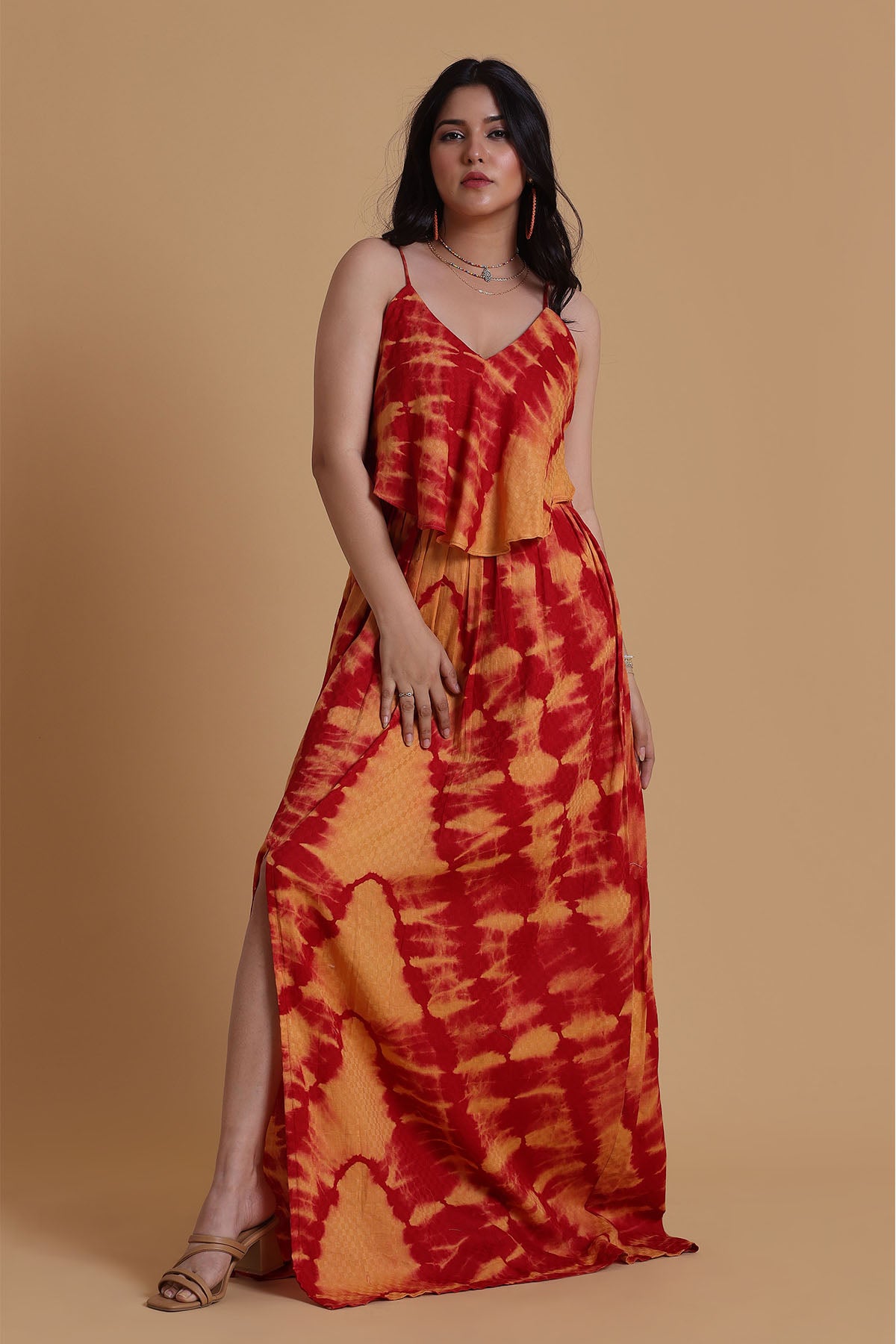 Multicolor Strappy Slit Dress