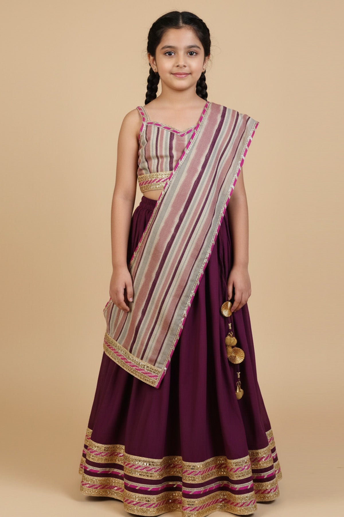 Buy Multicolor Striped Lehenga Set for Kids by ViYa online available at scrollnshops