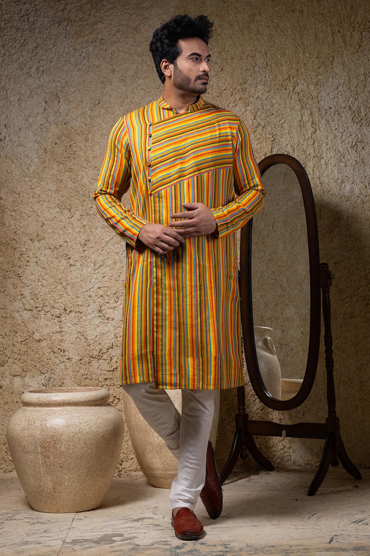 Buy Multicolor Stripes Kurta Set by Priyanka Haralalka for men online at ScrollnShops