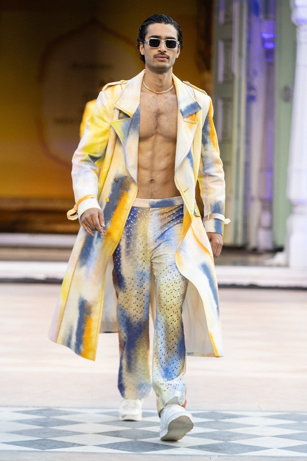 Buy Multicolor Stroke Long Jacket by Mandira Wirk for men online at ScrollnShops