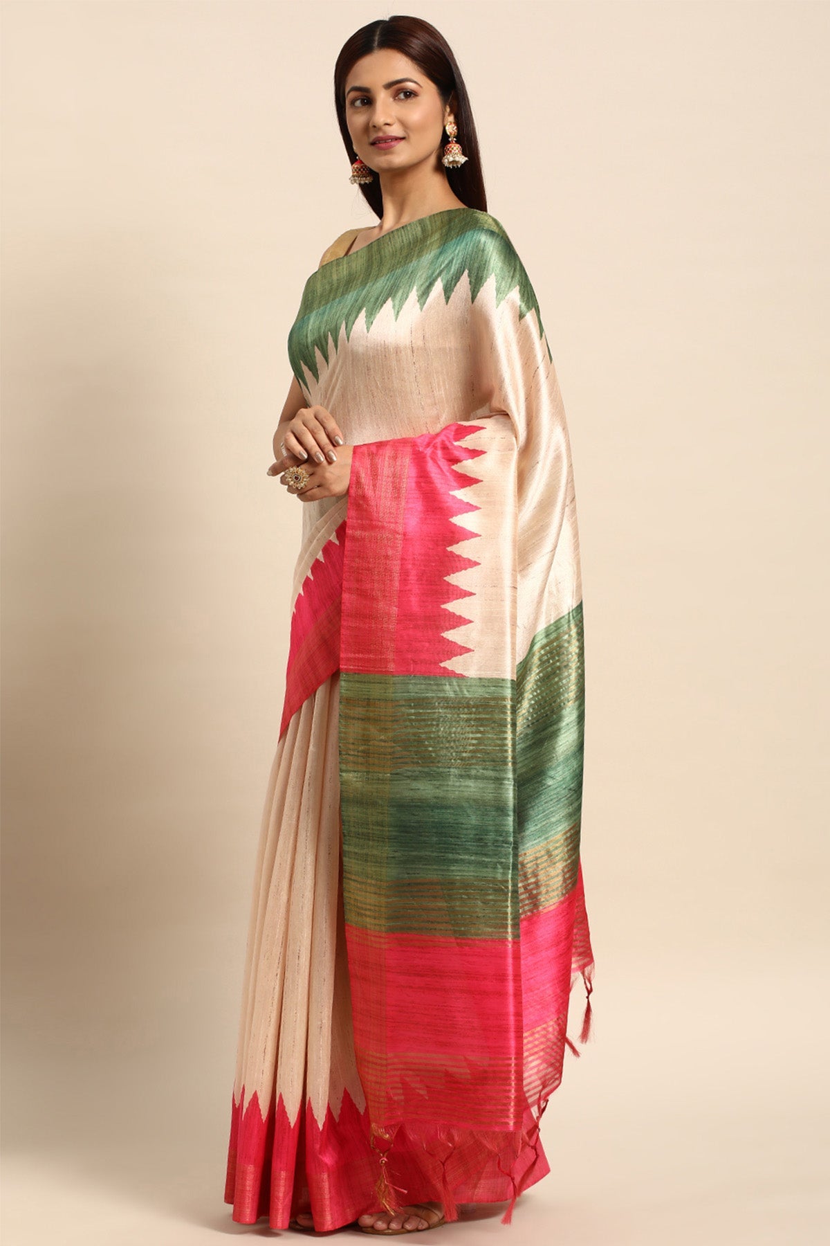 Buy Multicolor Temple Border Saree by Lili Lala for women online at ScrollnShops