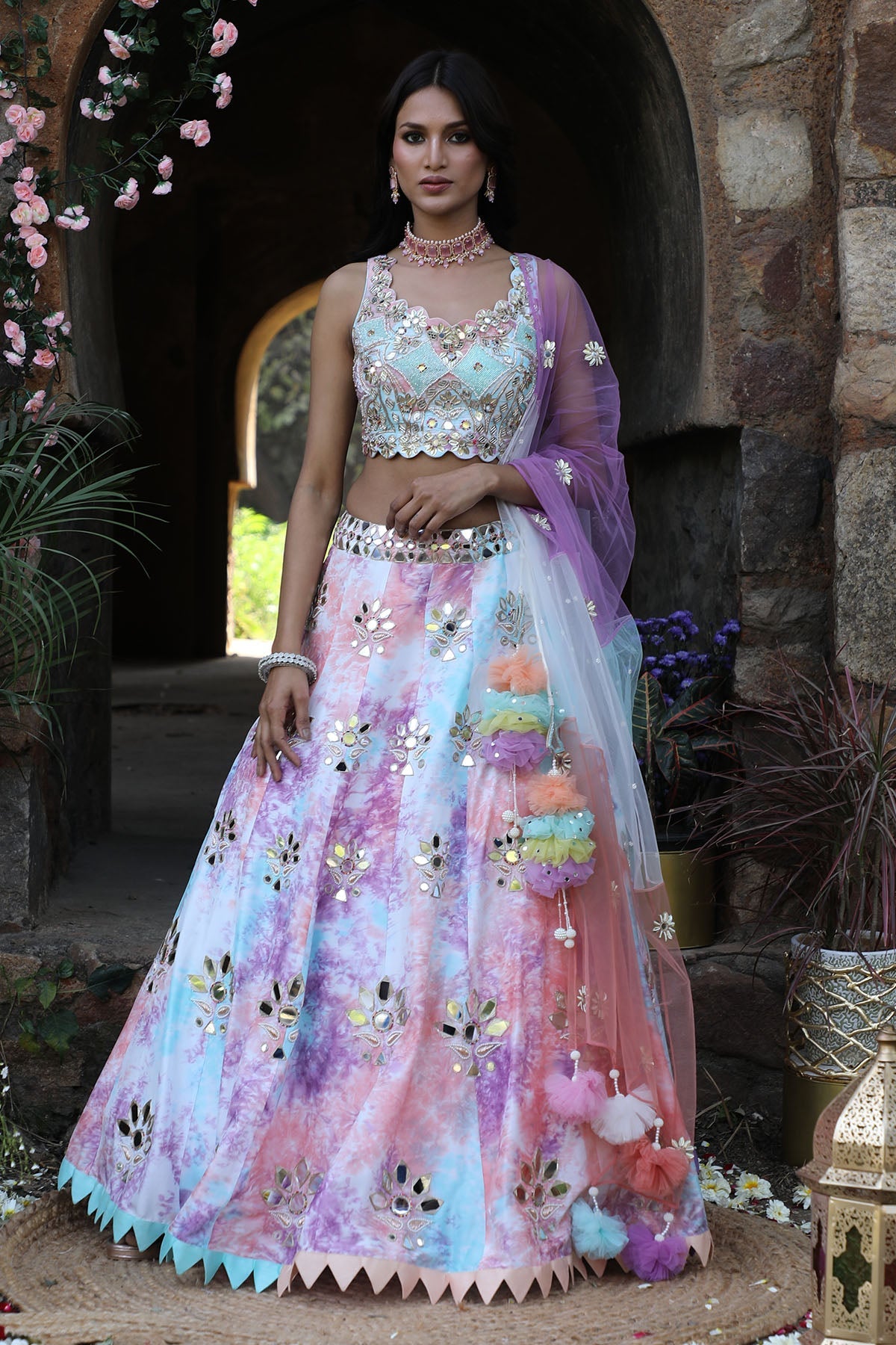 Buy Multicolor Tie-Dye Lehenga Set by Nitisha Kashyap for women online at ScrollnShops