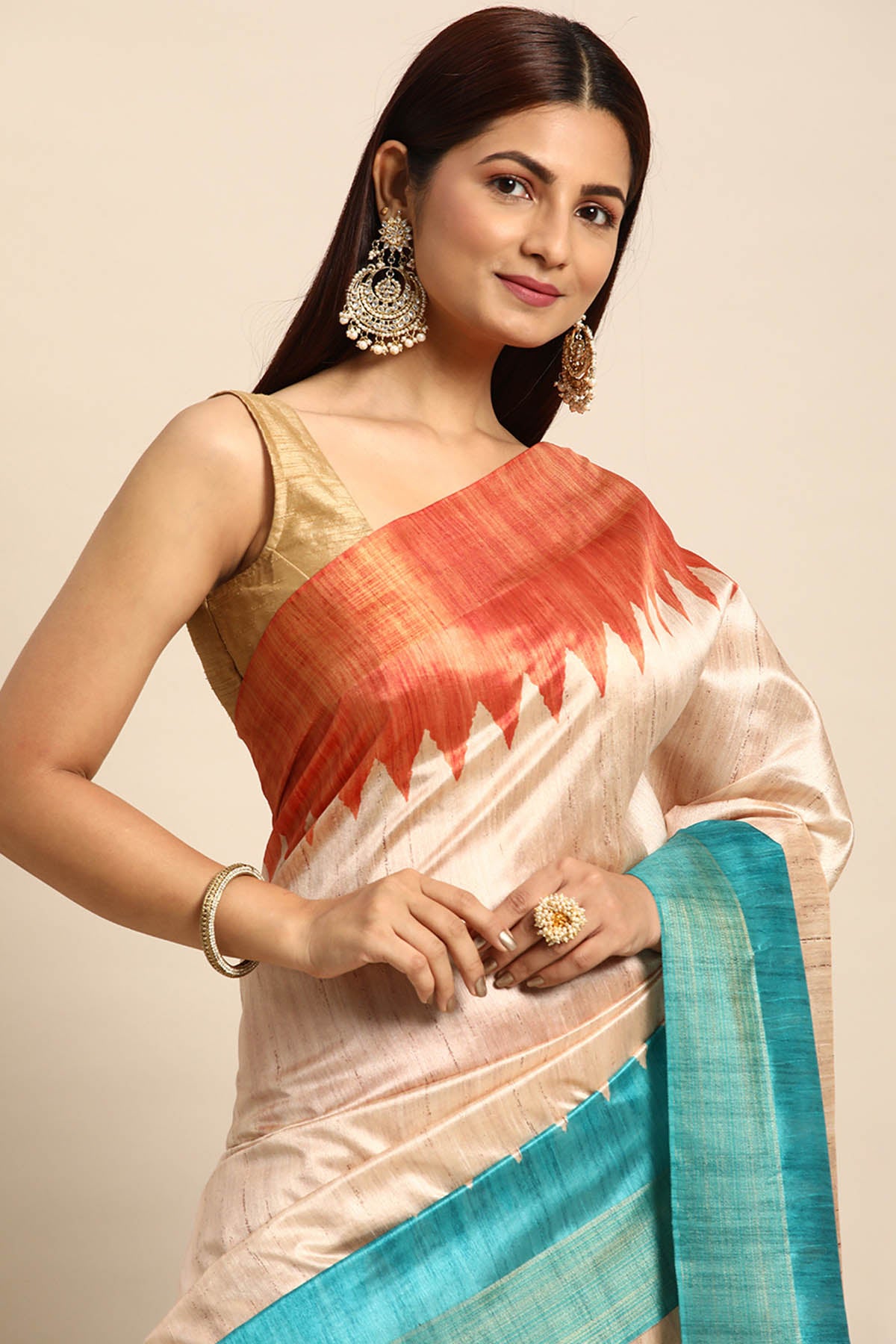 Multicolor Tussar Silk Saree