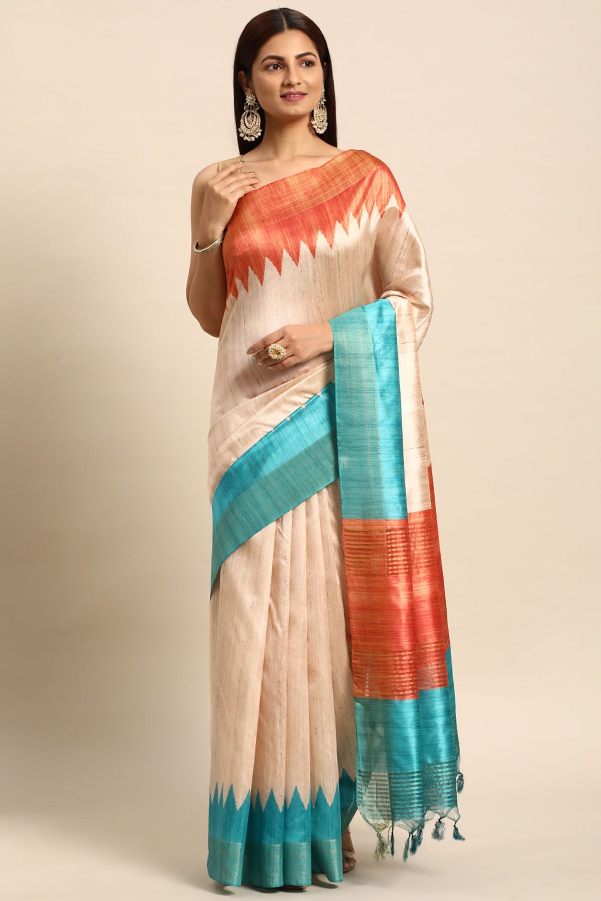 Buy Multicolor Tussar Silk Saree by Lili Lala for women online at ScrollnShops