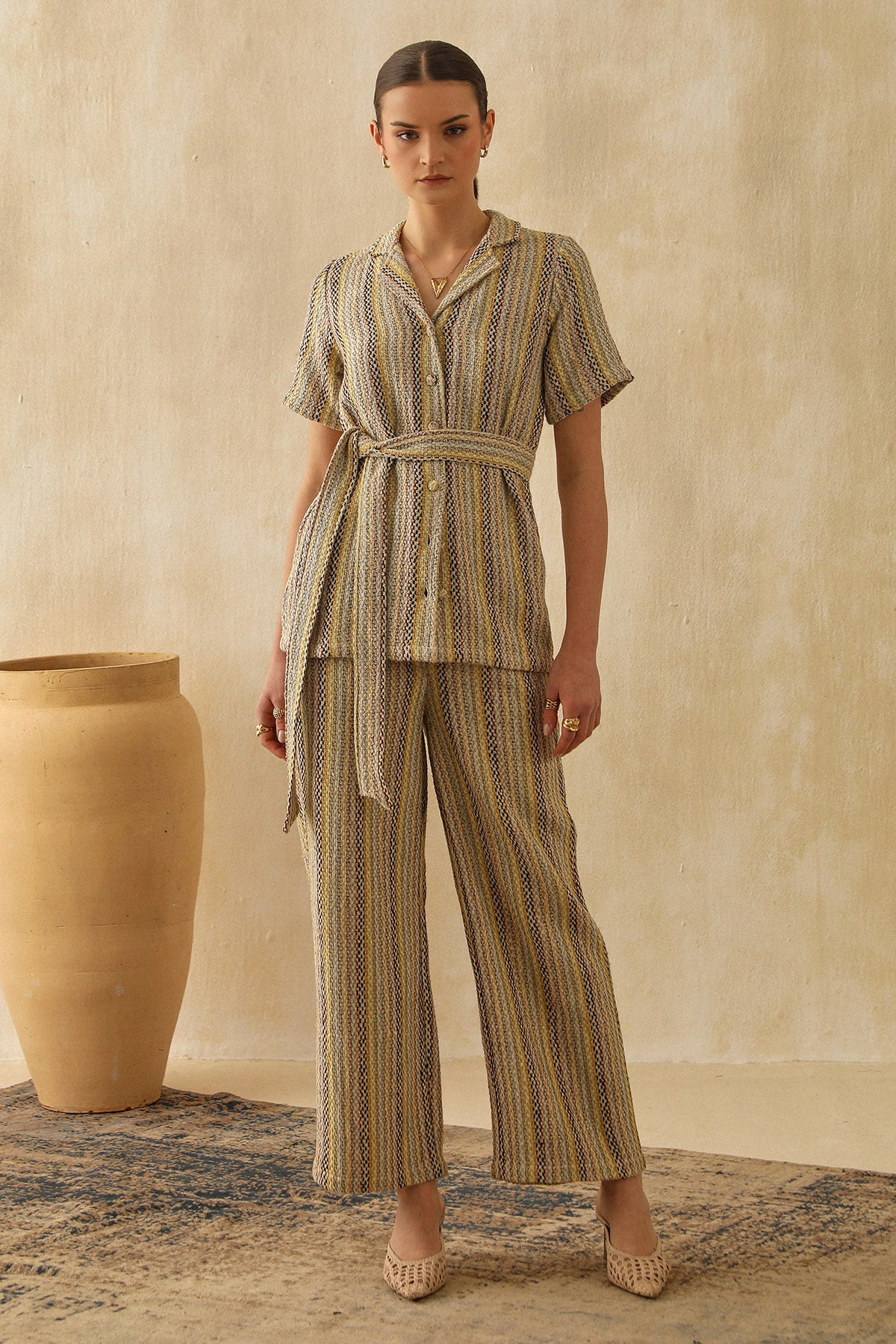 Multicolor Tweed Pockets Pants