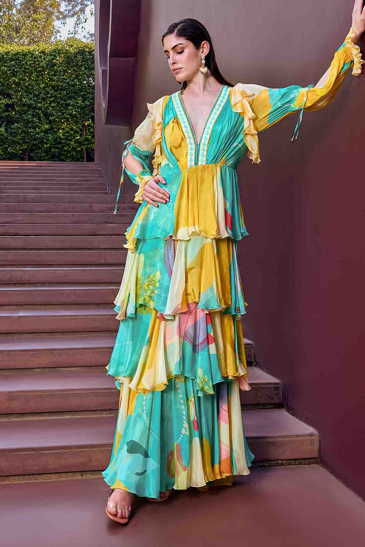 Buy Multicolor V-Neck Layered Dress by Mandira Wirk for women online at ScrollnShops