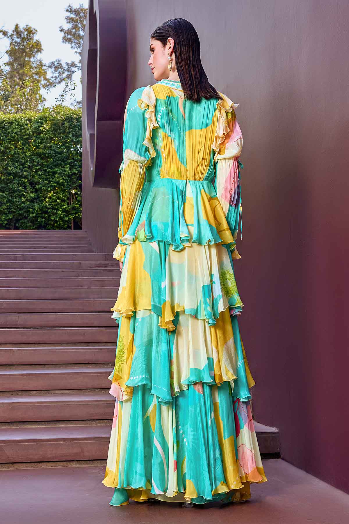 Multicolor V-Neck Layered Dress