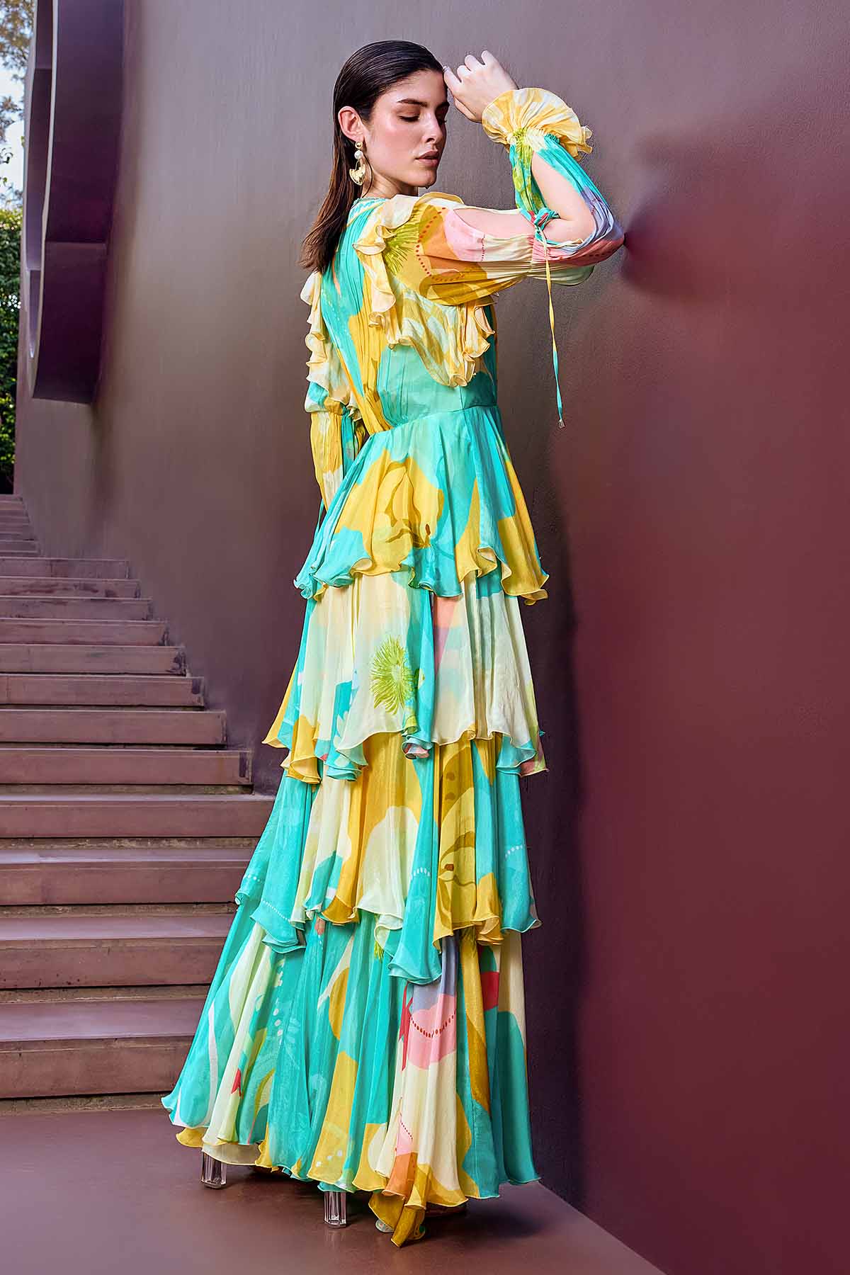 Multicolor V-Neck Layered Dress