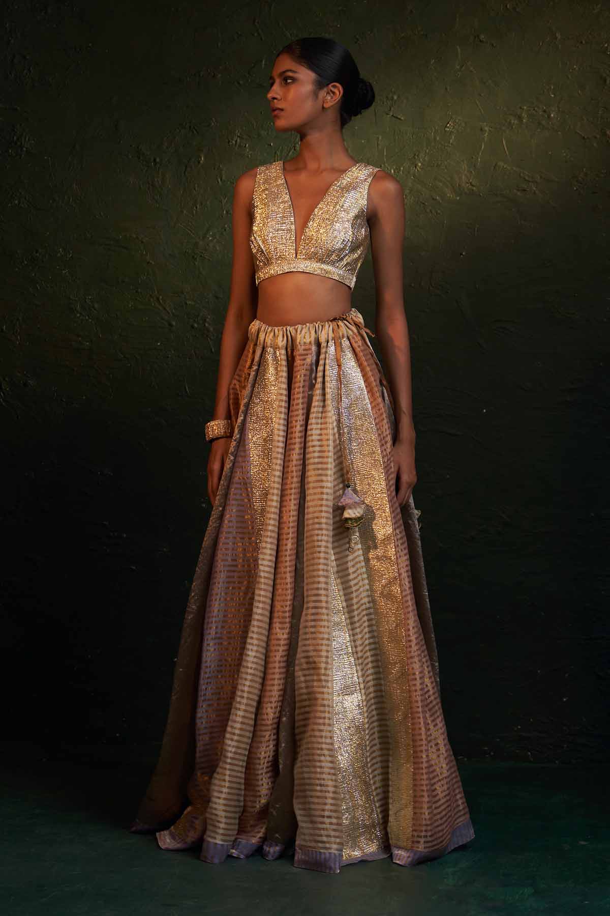 Multicolor V-Neck Lehenga Set