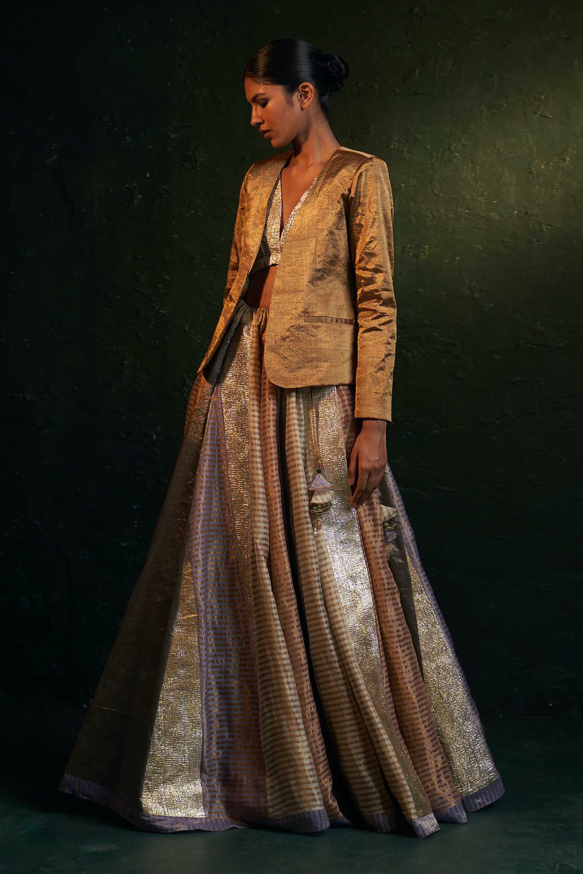 Multicolor V-Neck Lehenga Set