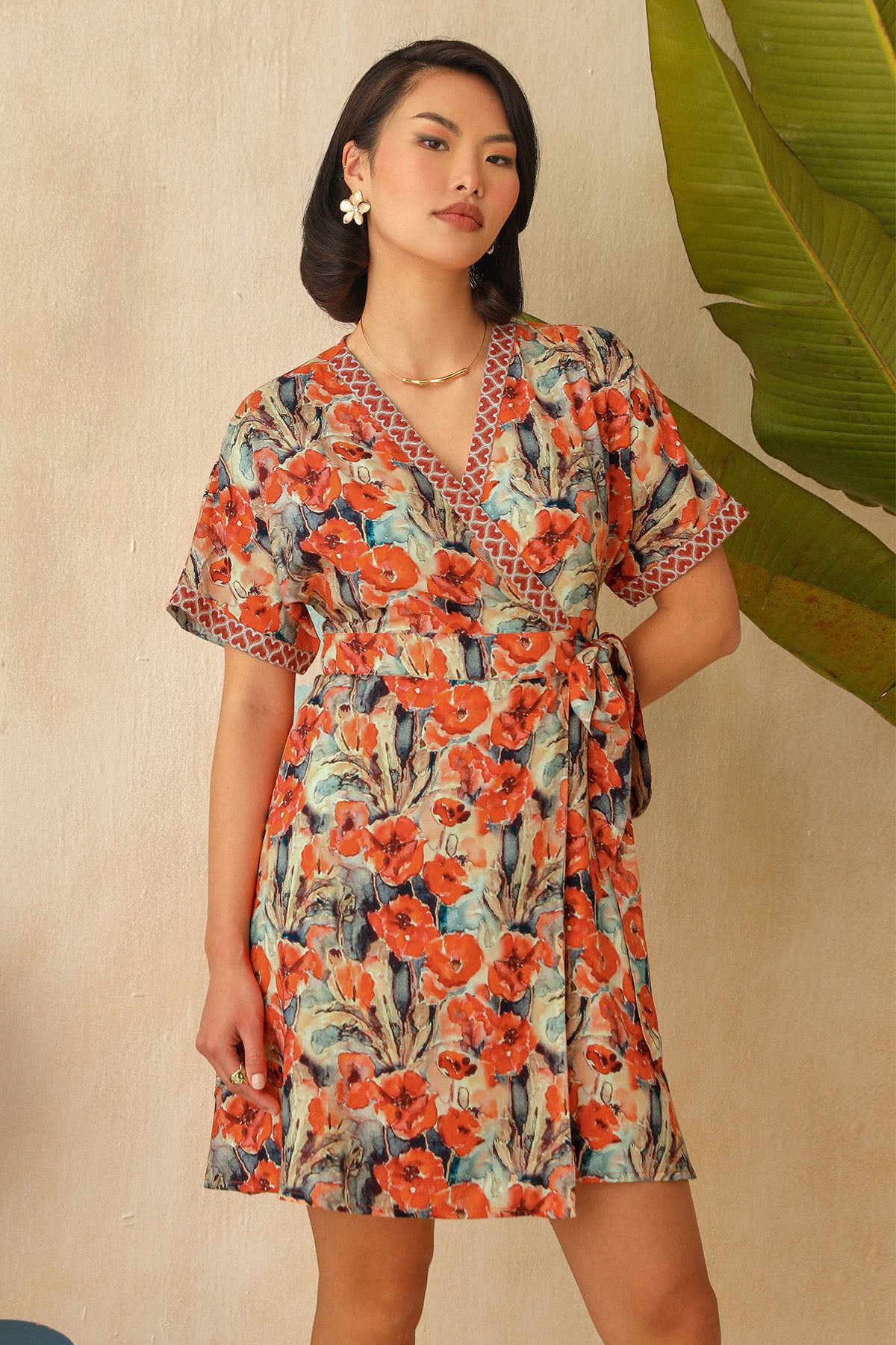 Multicolor V-Neck Mini Dress