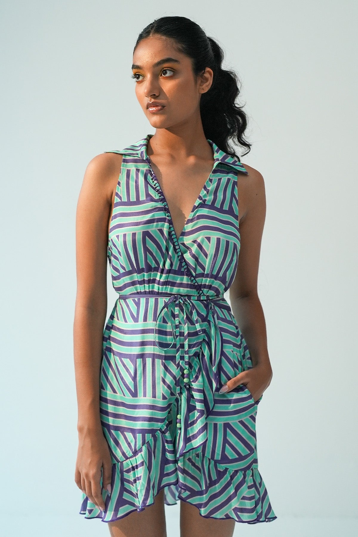 Buy Multicolor V-Neck Wrap Dress by Beachbum for women online at ScrollnShops