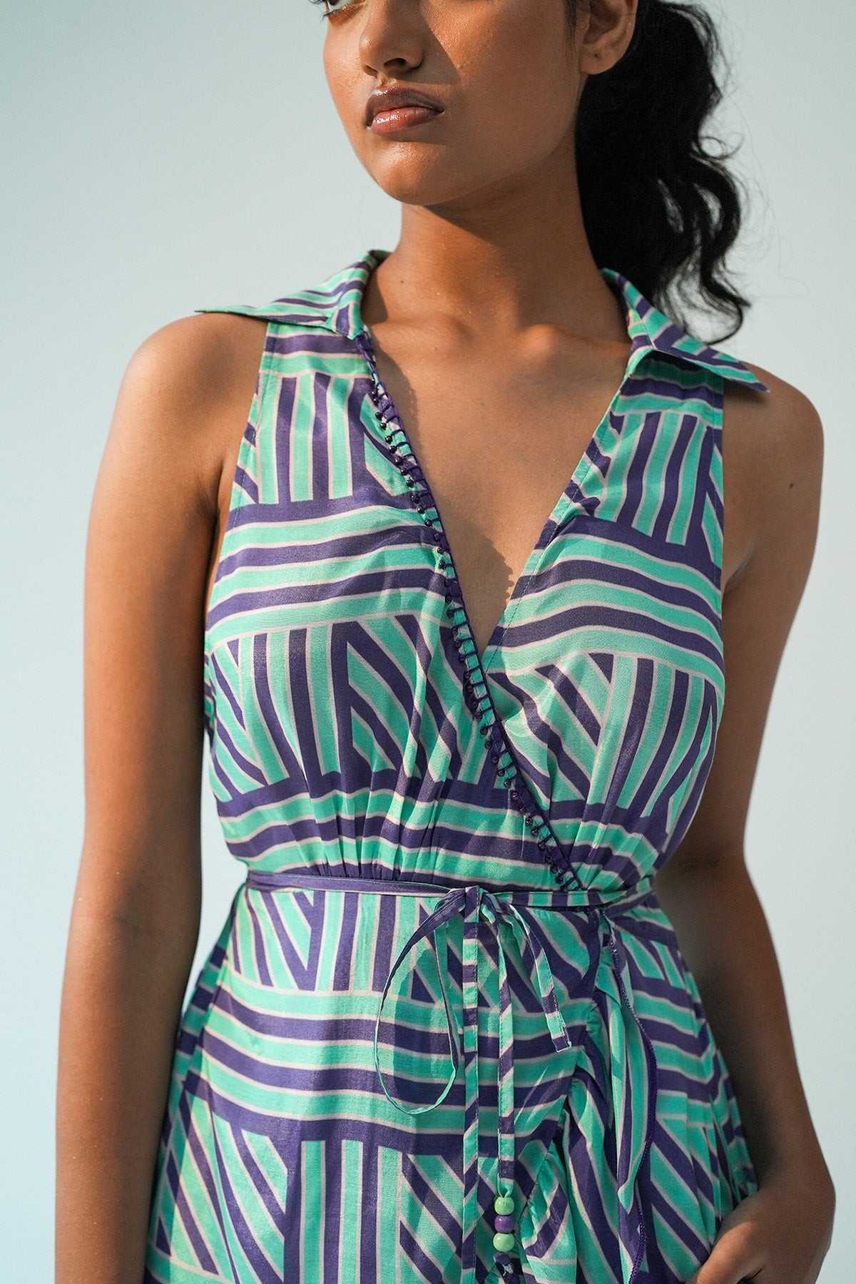 Multicolor V-Neck Wrap Dress