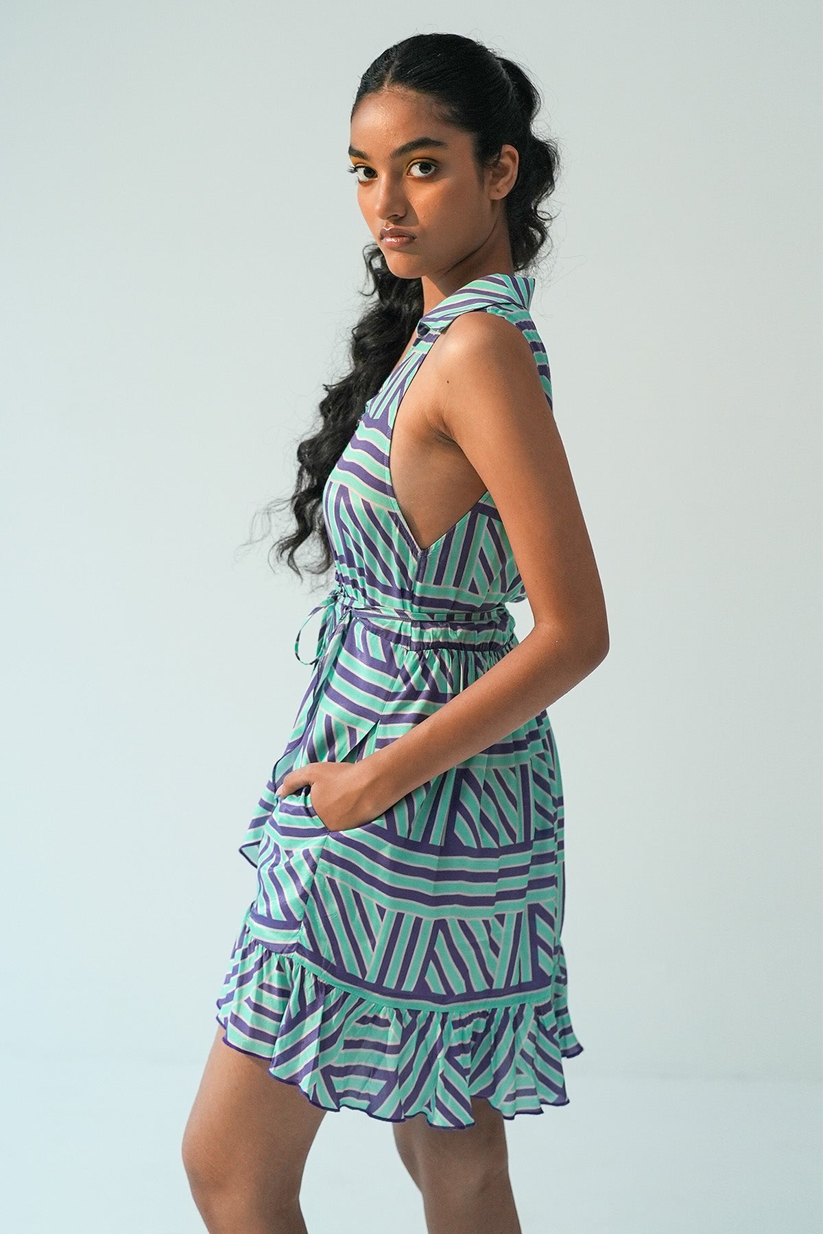 Multicolor V-Neck Wrap Dress