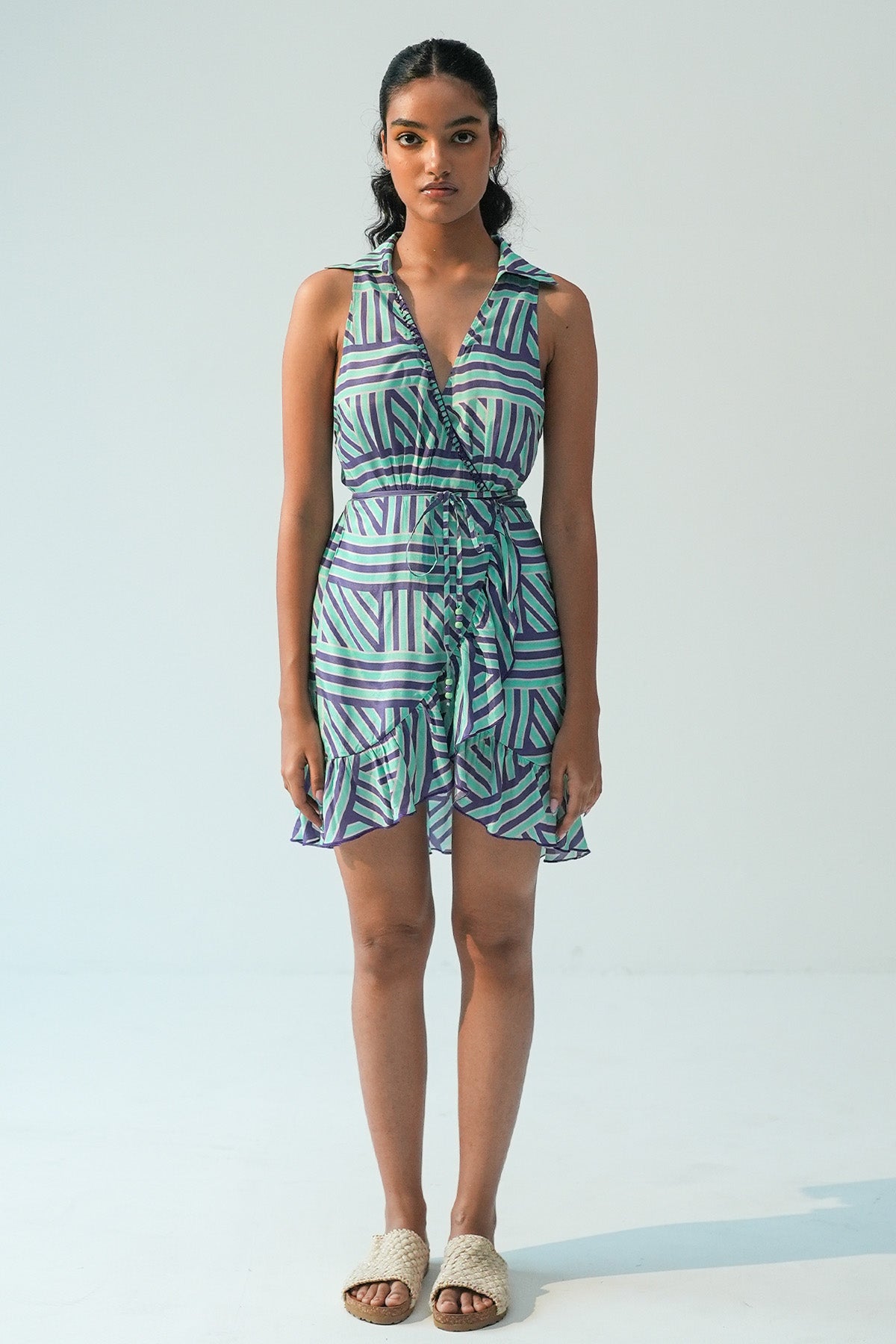 Multicolor V-Neck Wrap Dress