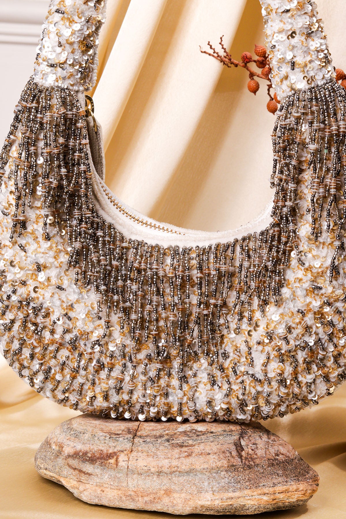 Multicolor Velvet Pearl Clutch