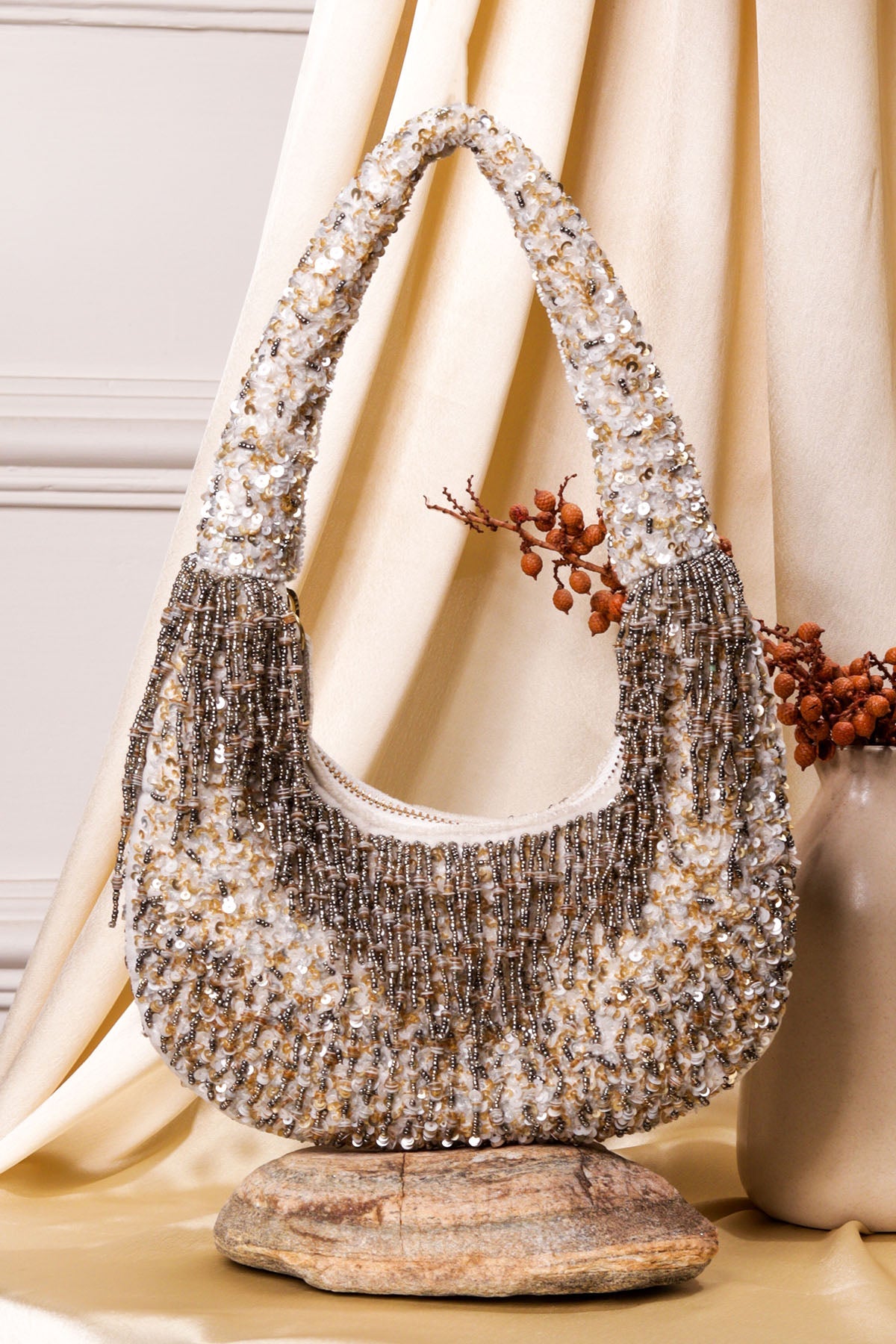 Buy Multicolor Velvet Pearl Clutch for women by the Purple sack online available at scrollnshops