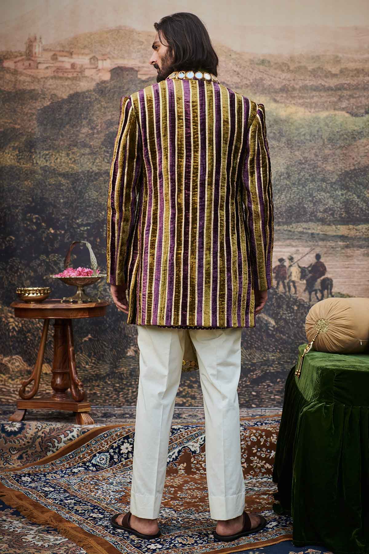 Multicolor Velvet Sherwani Set