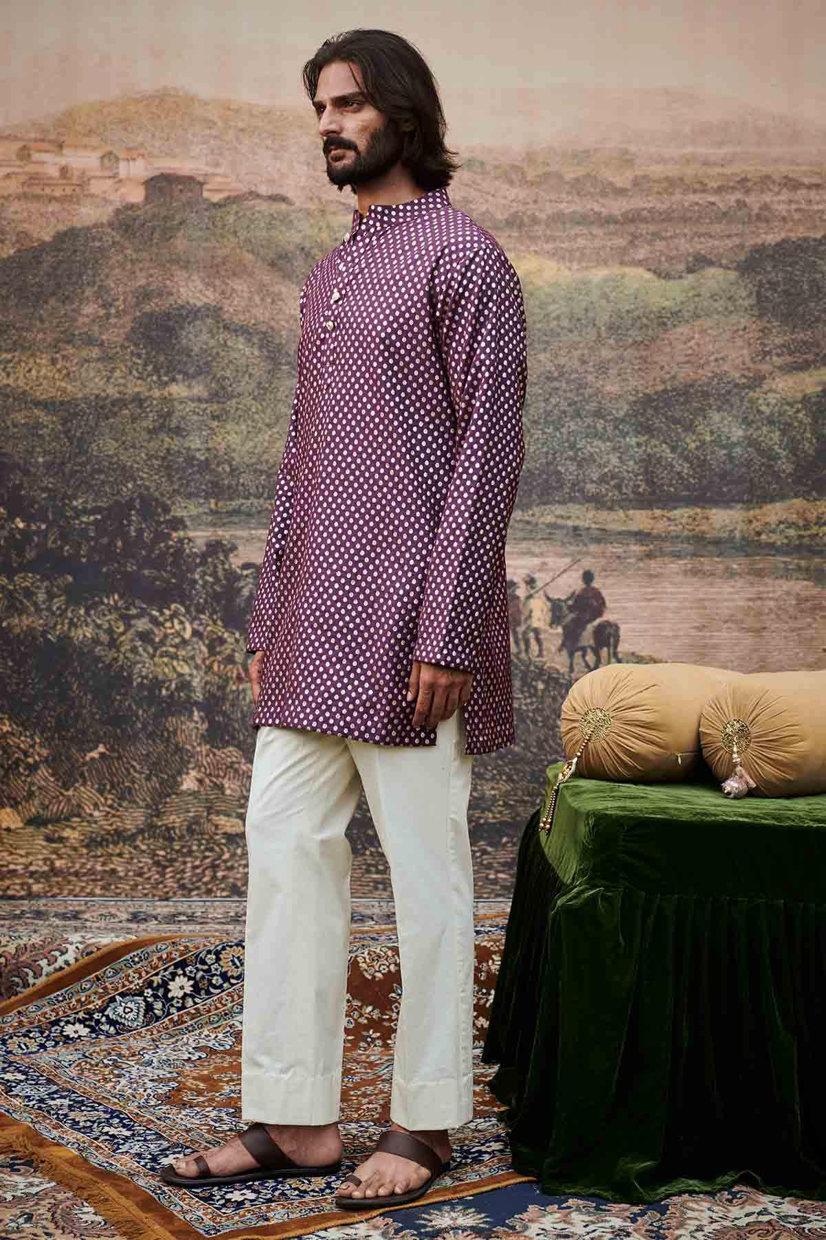 Multicolor Velvet Sherwani Set