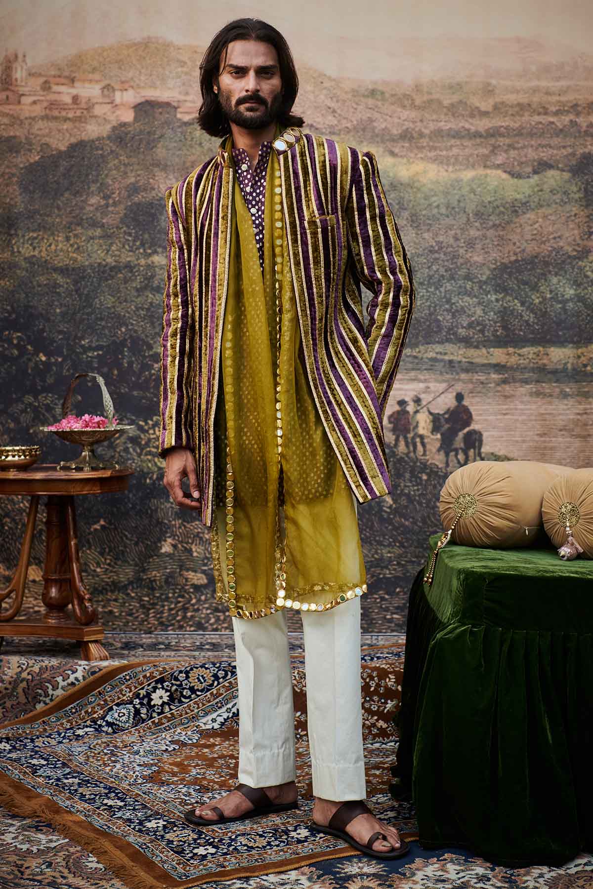 Buy ITRH, Designer Multicolor Velvet Sherwani Set Online