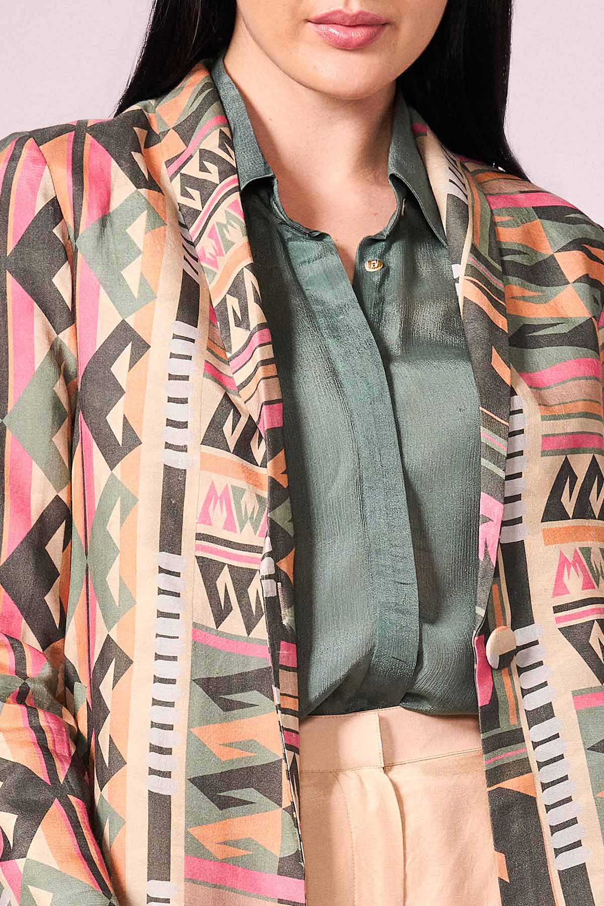 Multicolor Viscose Jacket Set