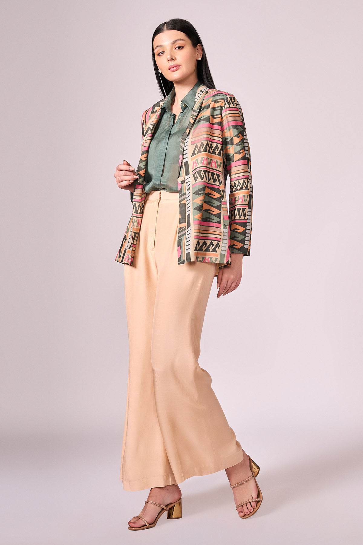 Multicolor Viscose Jacket Set