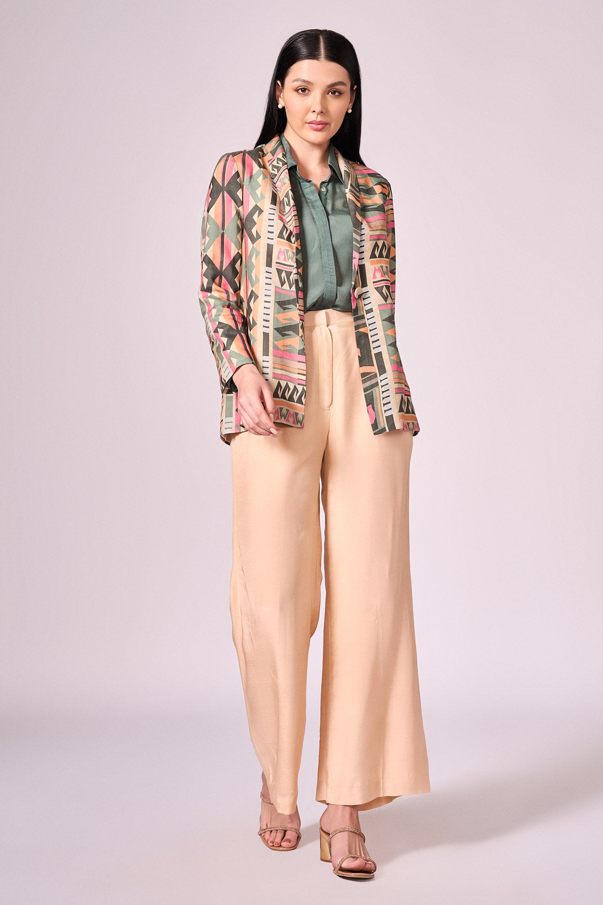 Multicolor Viscose Jacket Set