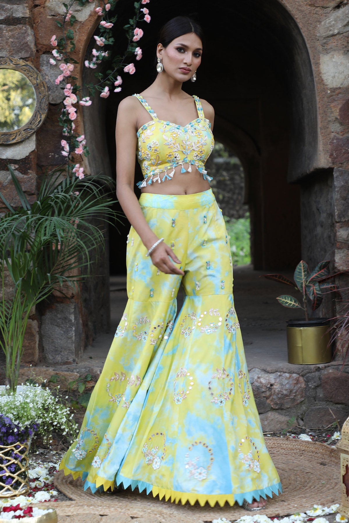 Multicolor Zari Work Gharara Set