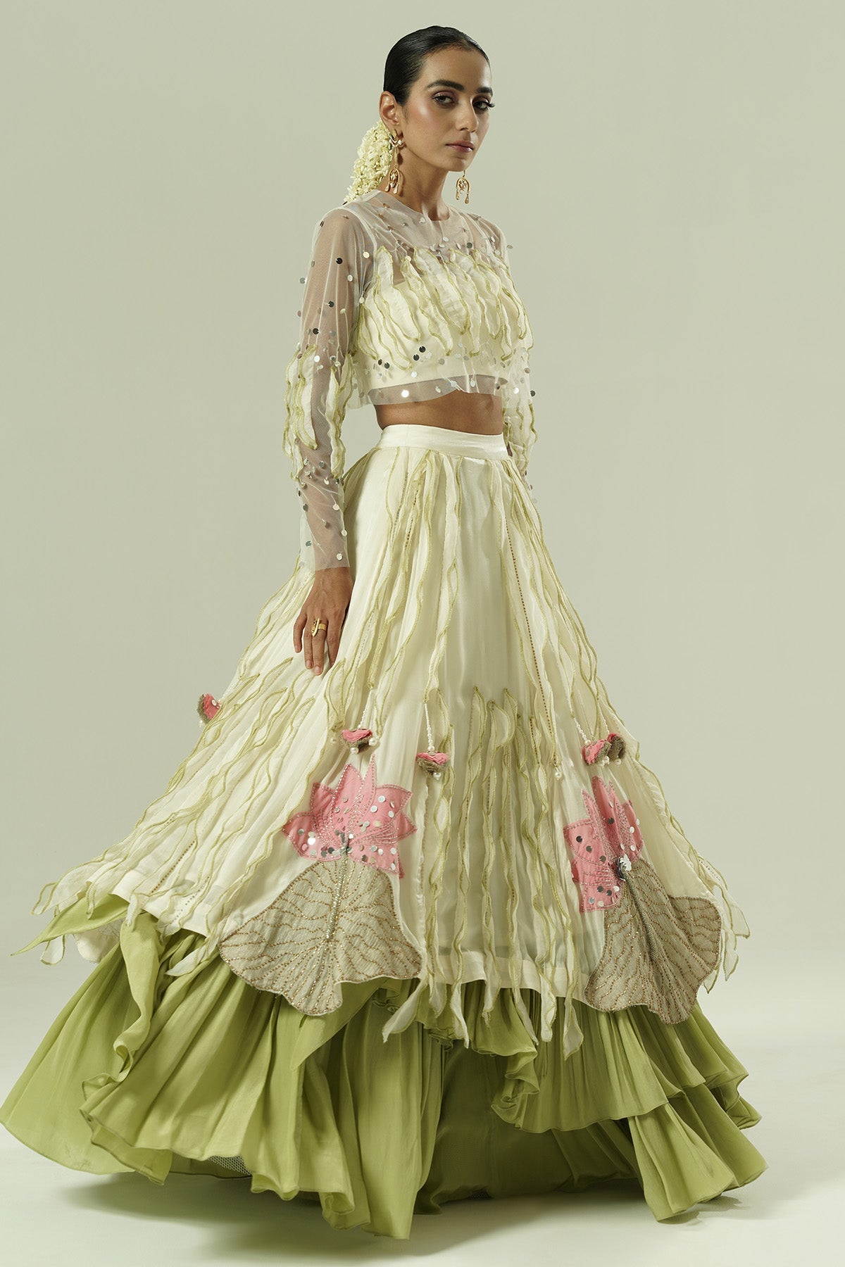 Buy Multicolor leaflet Lehenga Set for women by Shwetanga Designer online available at scrollnshops