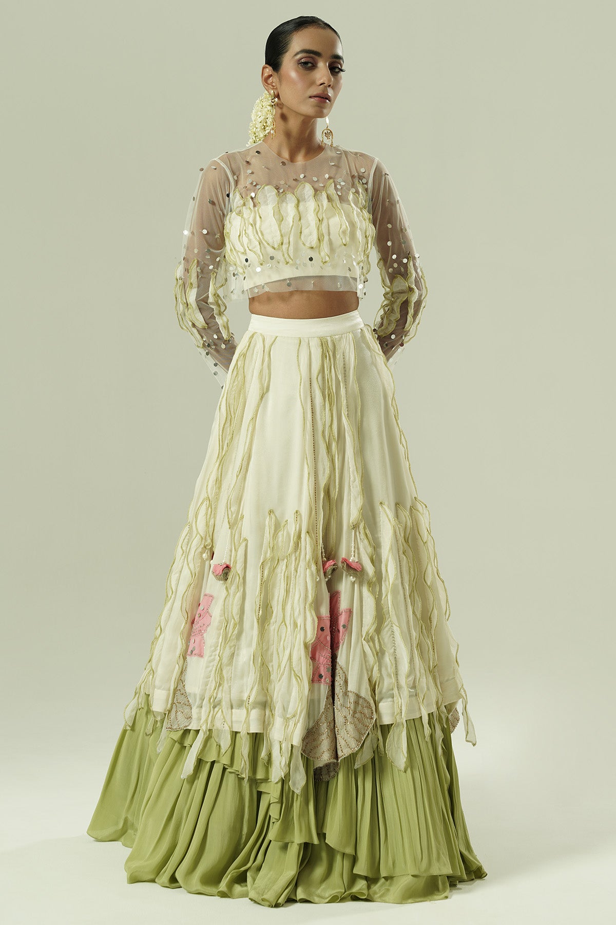 Multicolor leaflet Lehenga Set