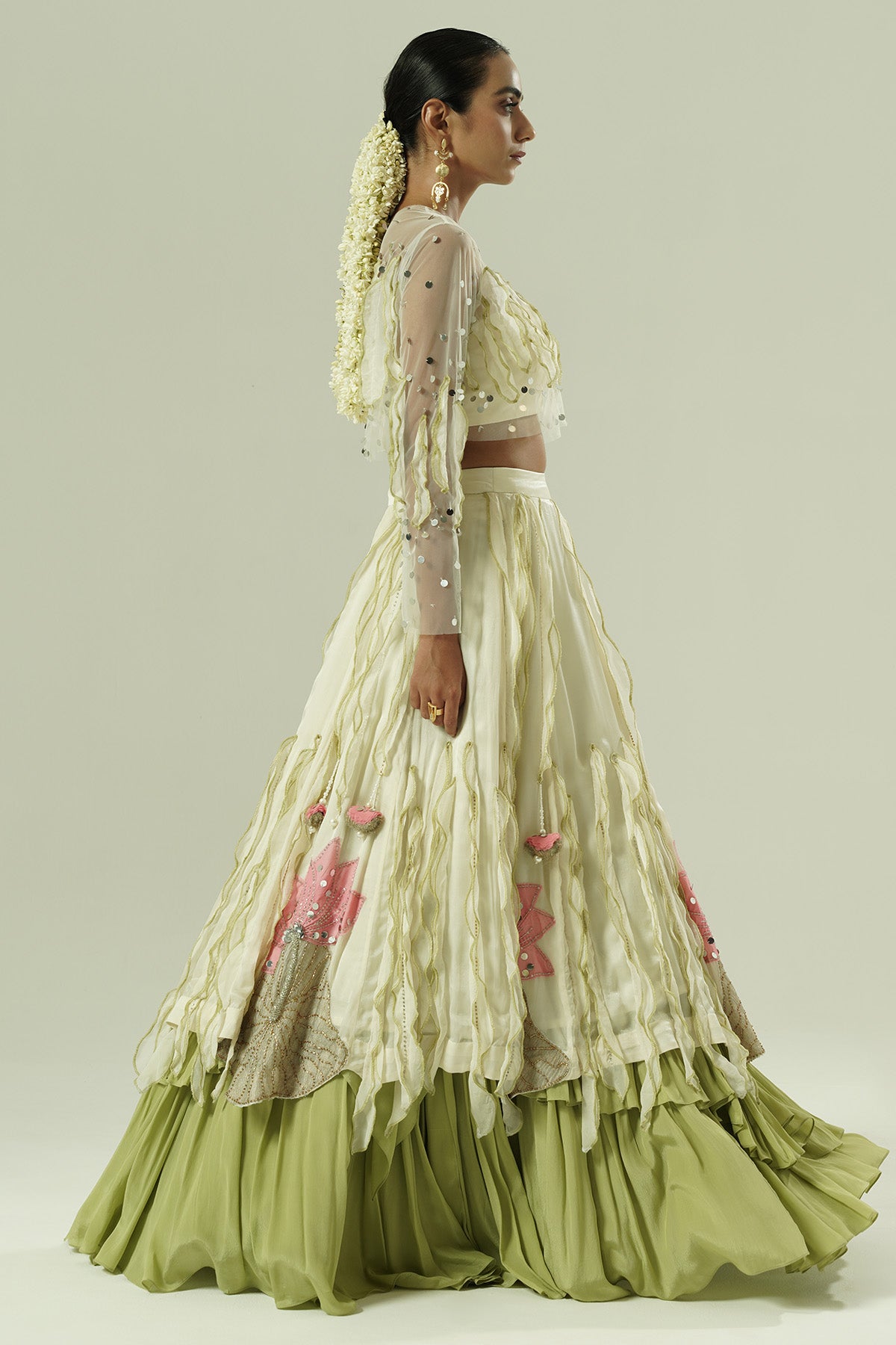 Multicolor leaflet Lehenga Set