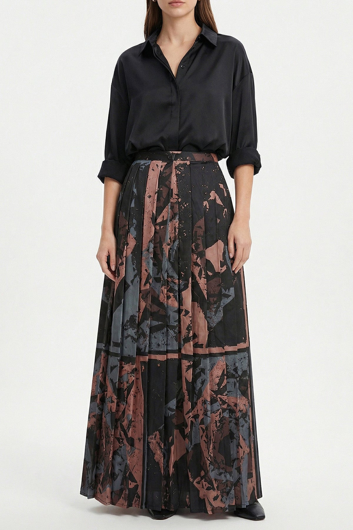 Multicolour Satin Pleated Skirt