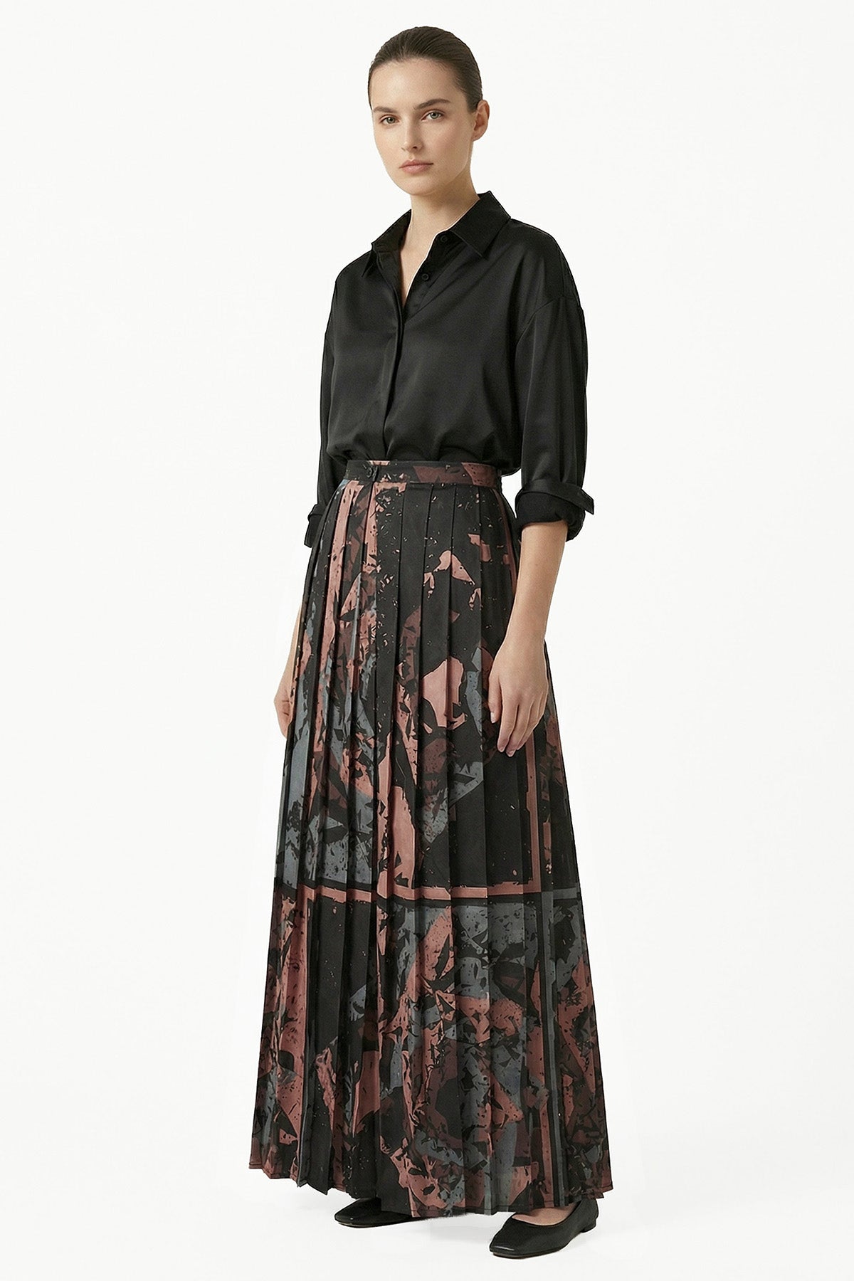 Multicolour Satin Pleated Skirt