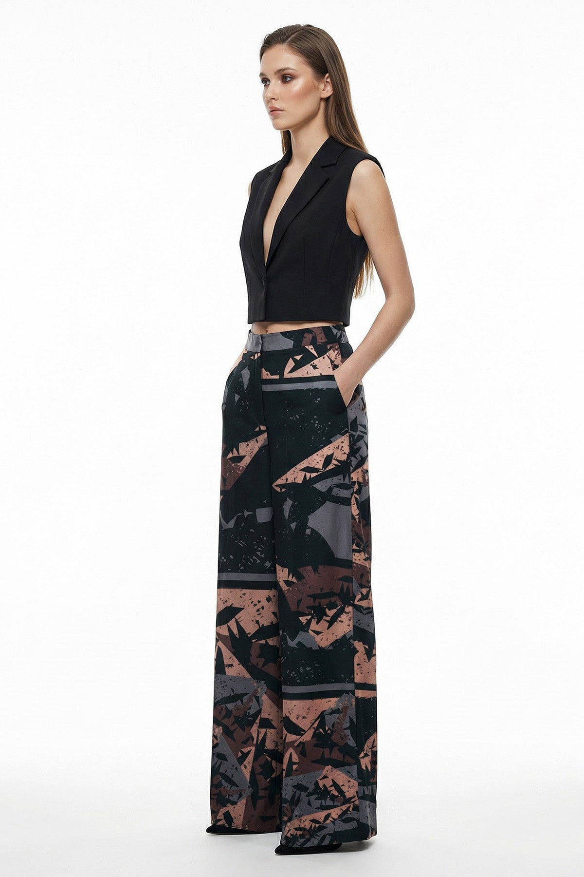 Multicolour Satin Wide Leg Pant