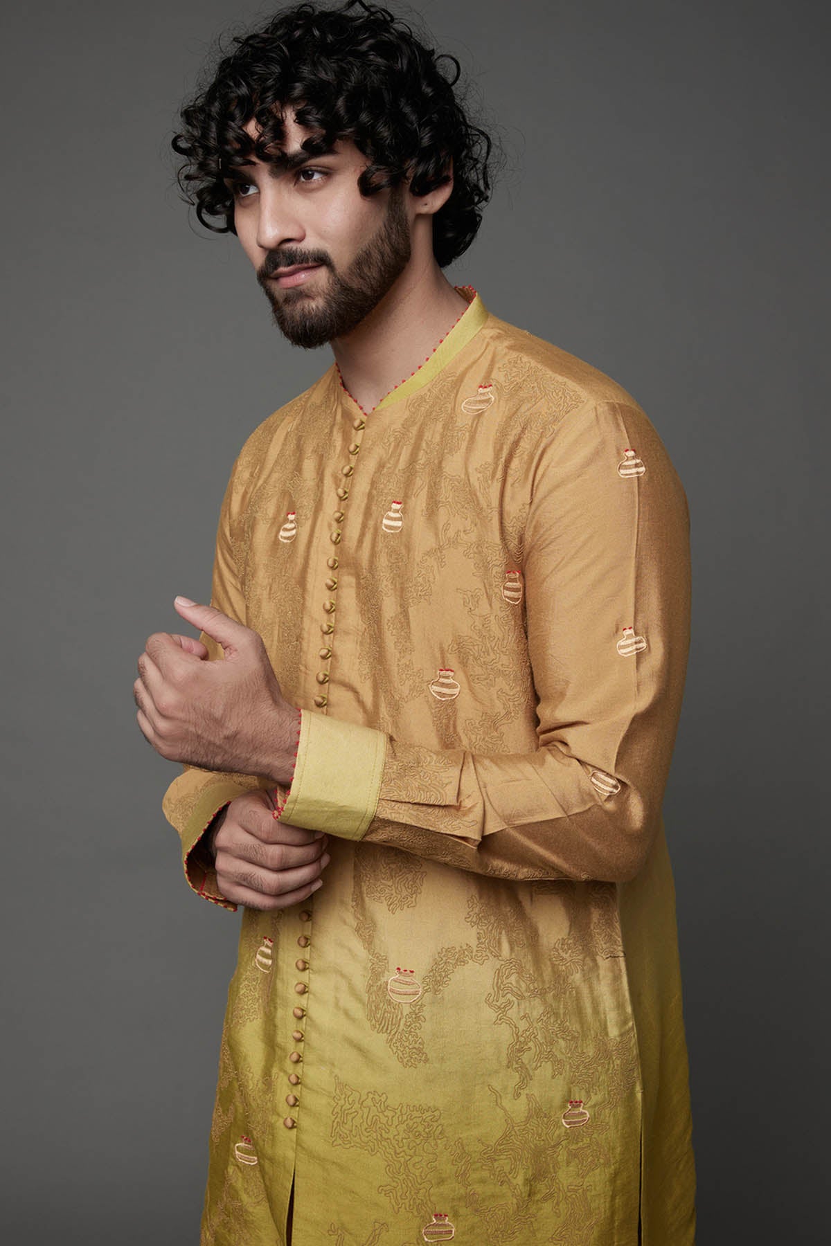 Mustard Cotton Silk Kurta Set
