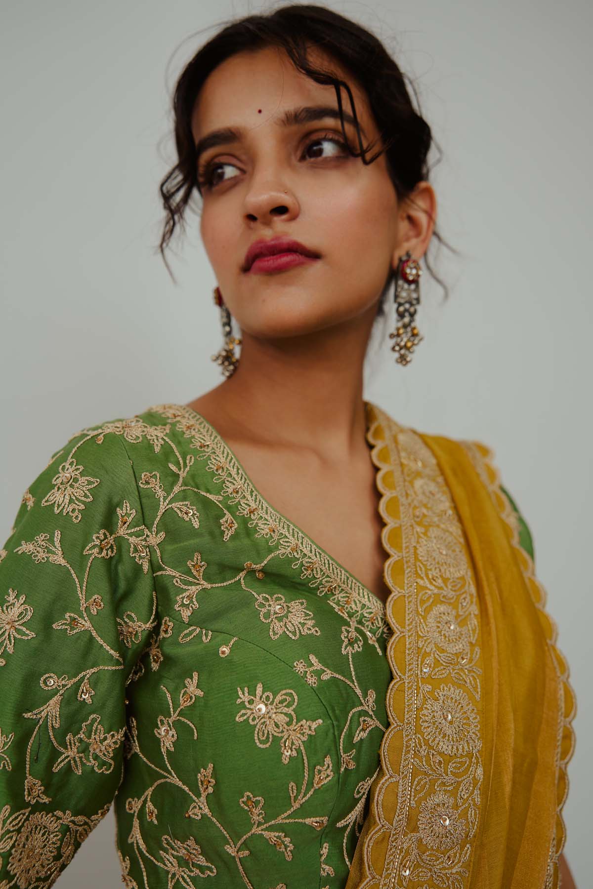 Mustard Dori Embroidered Saree Set