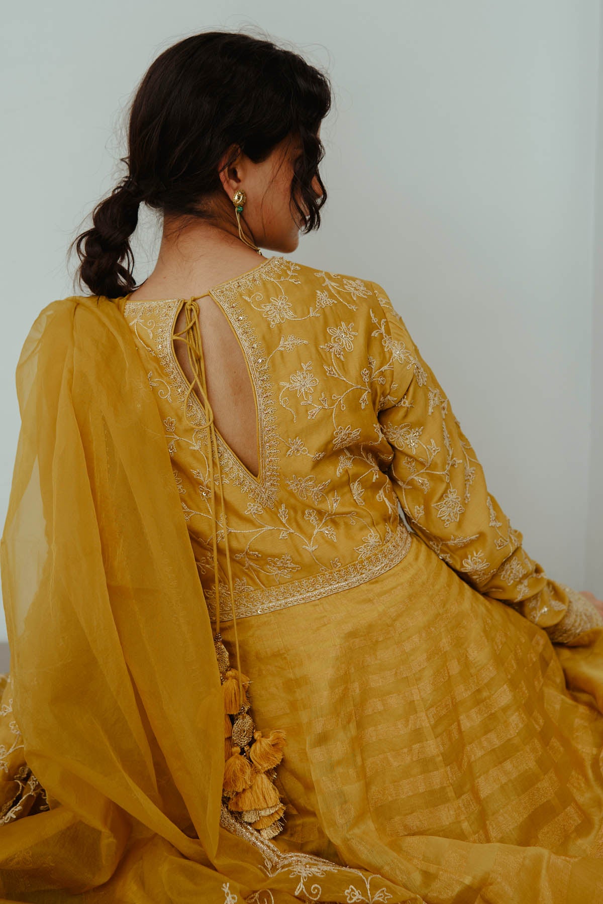 Mustard Dori Work Anarkali Set