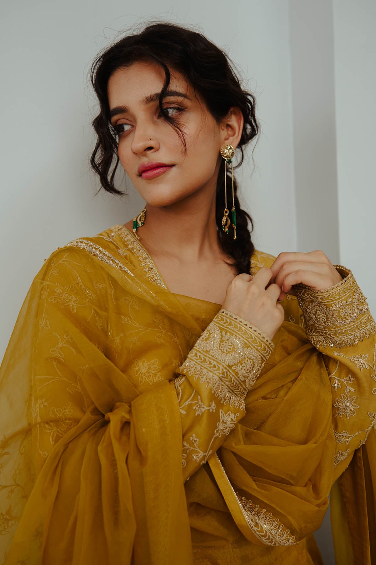 Mustard Dori Work Anarkali Set