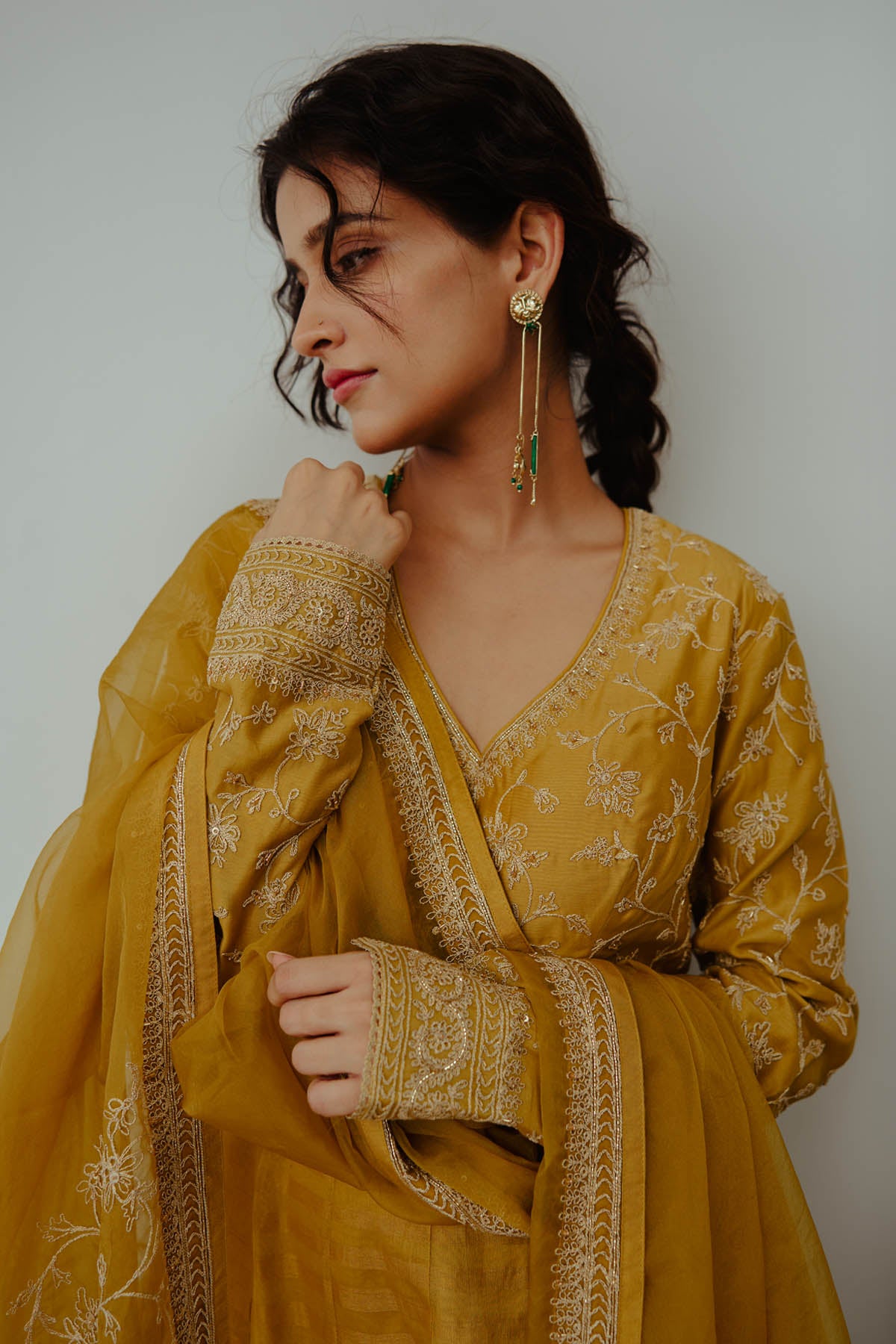 Mustard Dori Work Anarkali Set