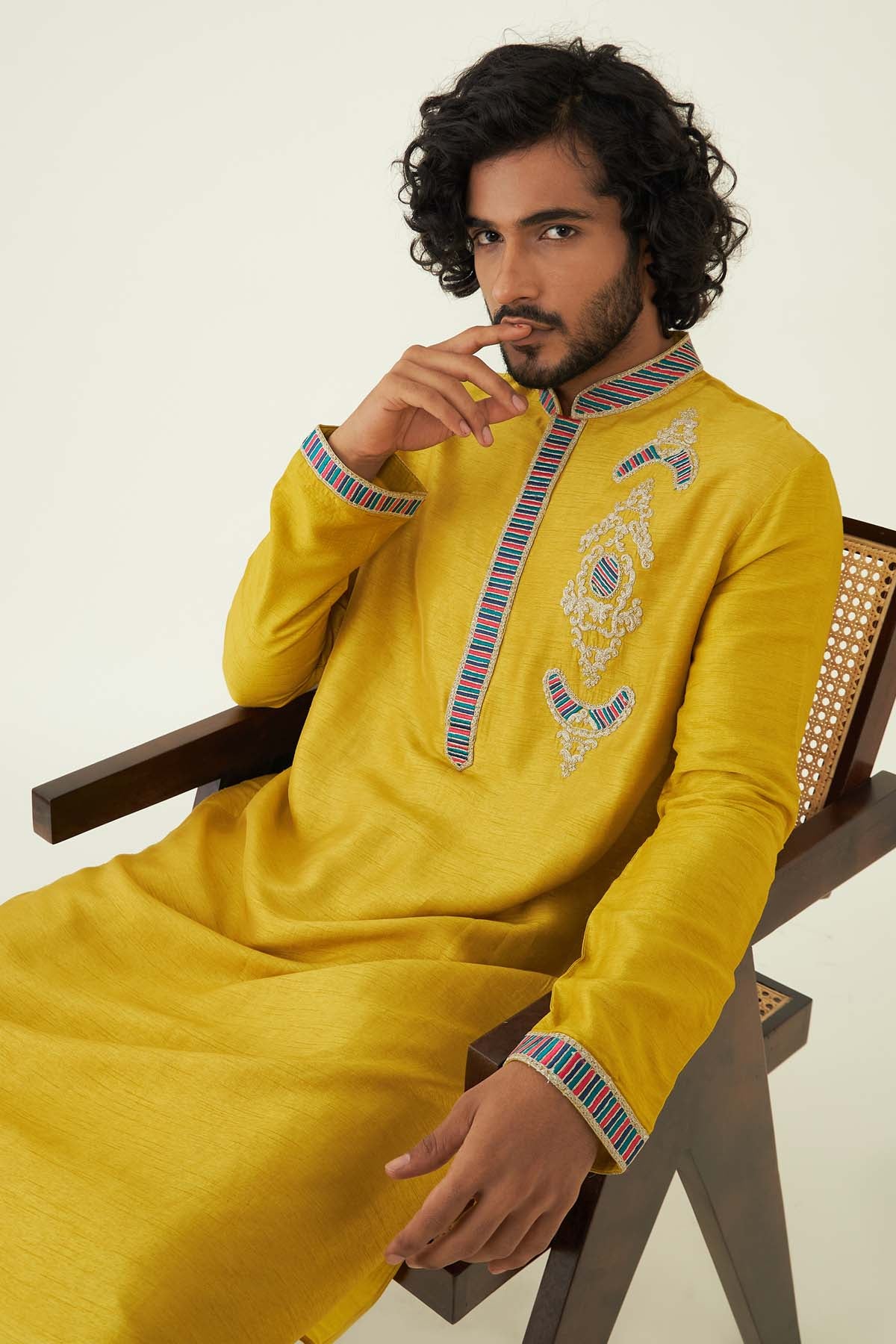 Mustard Yellow Raw Silk Kurta Set