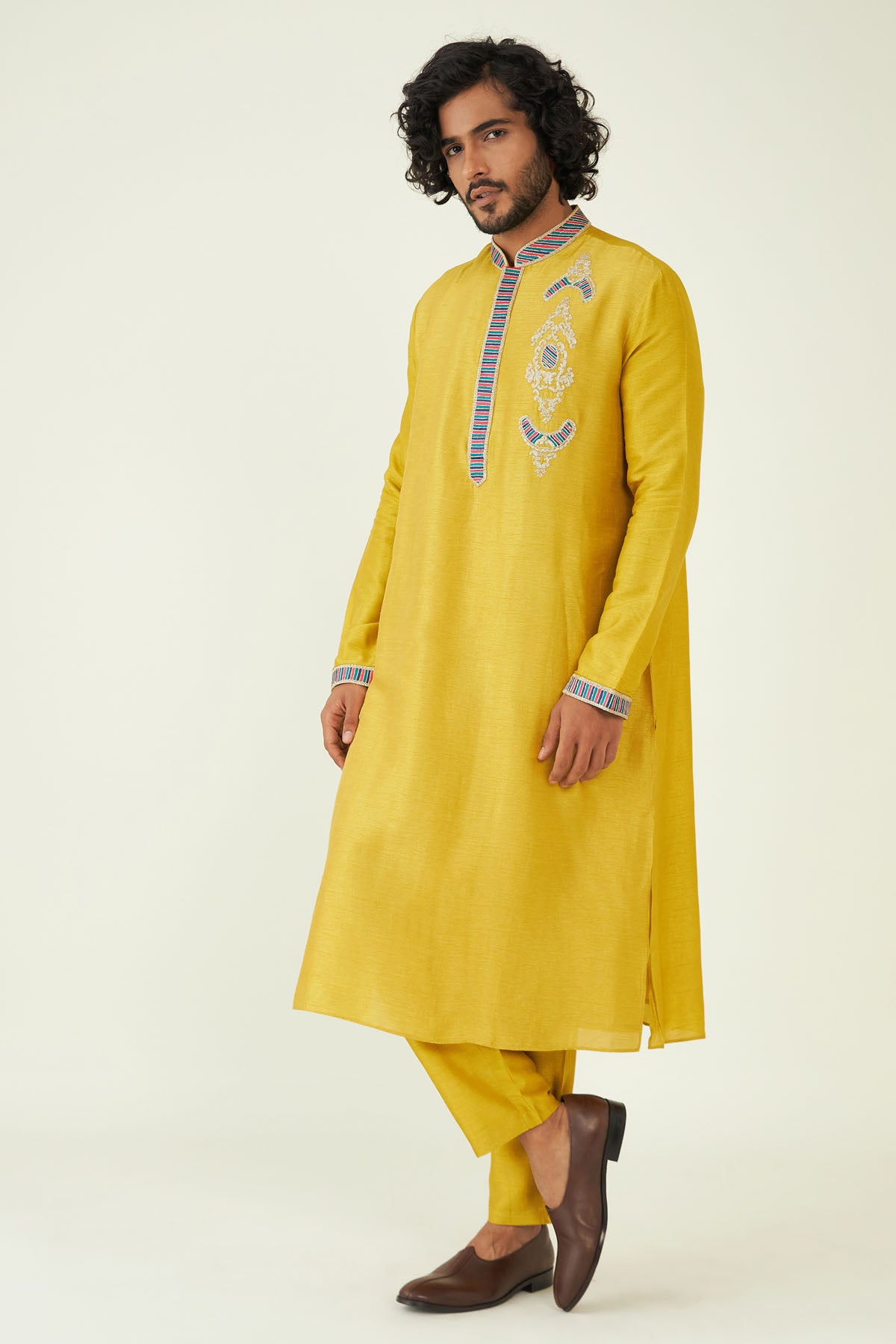 Mustard Yellow Raw Silk Kurta Set