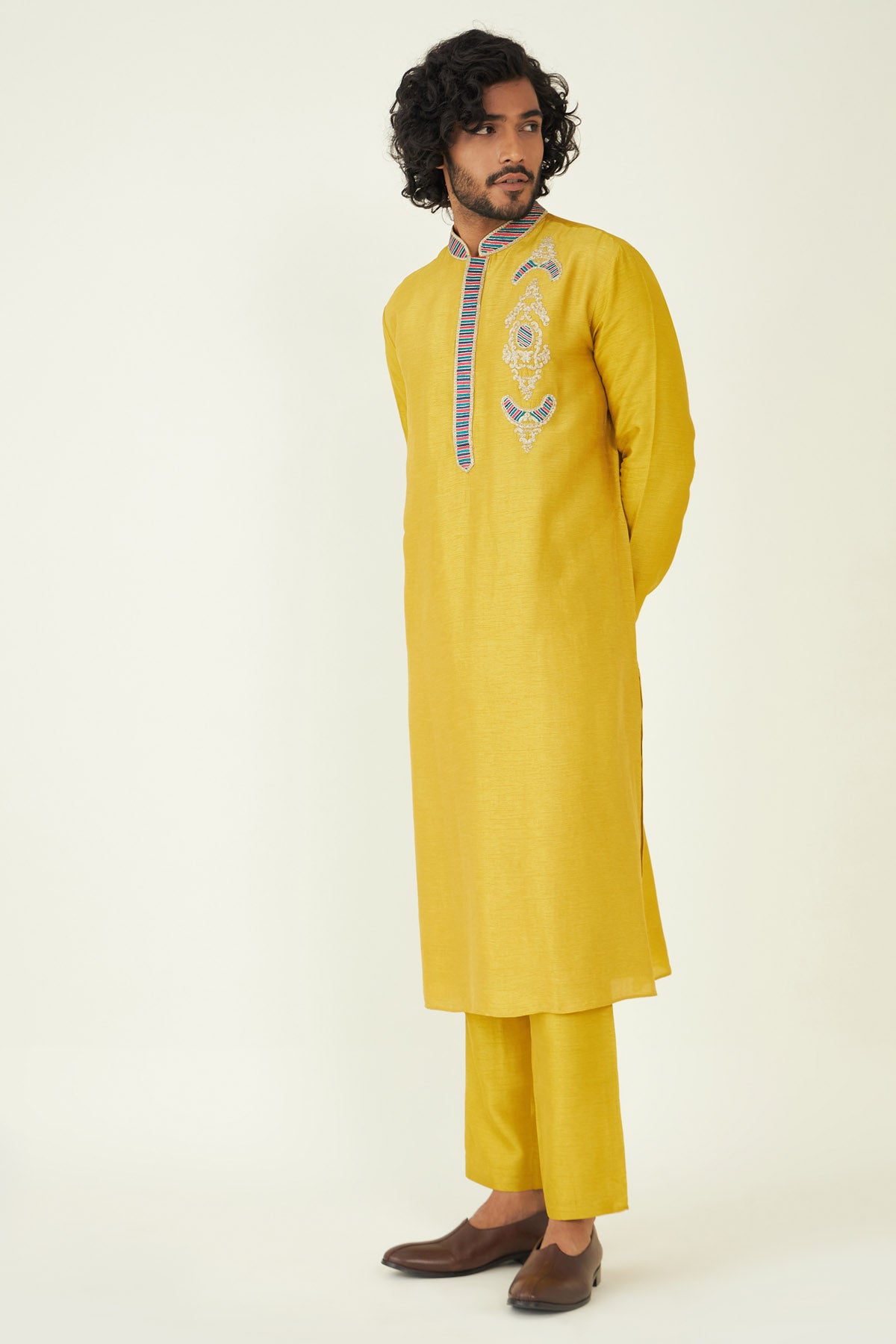 Mustard Yellow Raw Silk Kurta Set