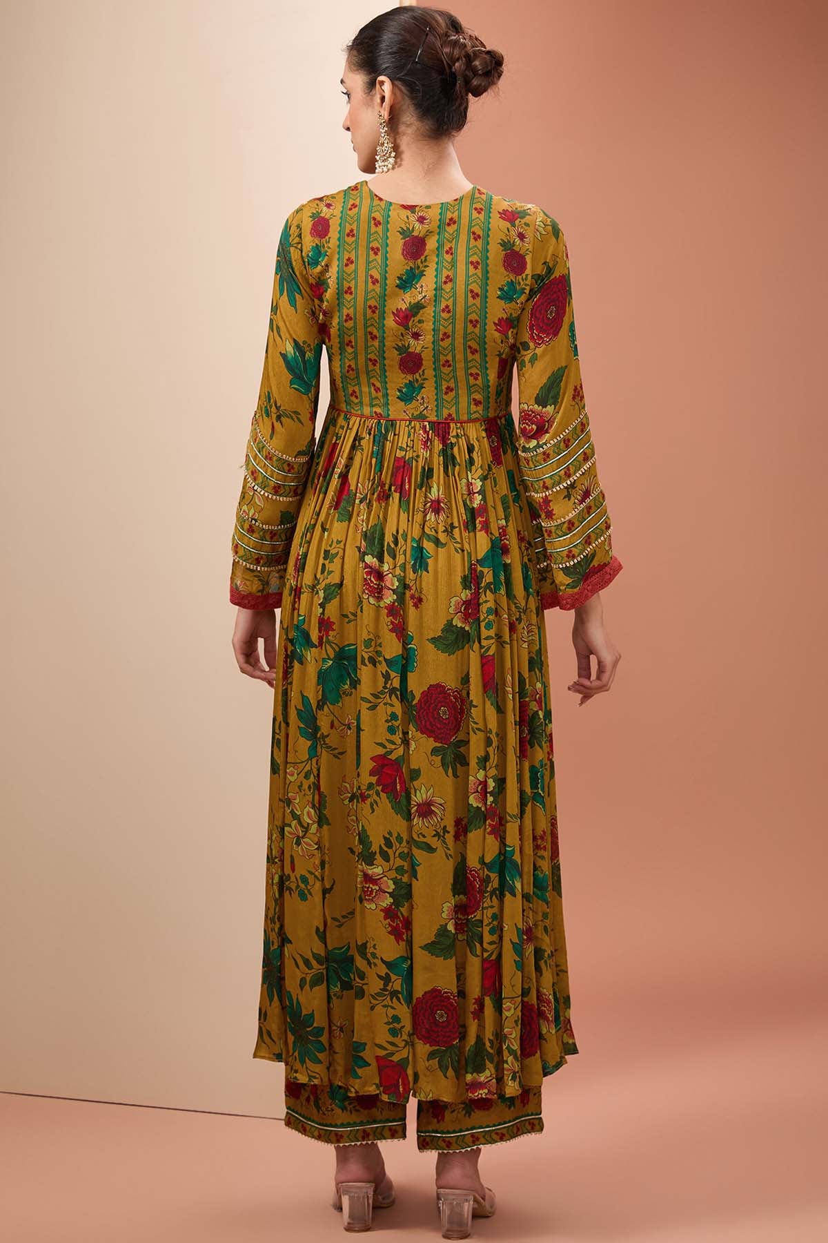 Mustard Floral Anarkali Set