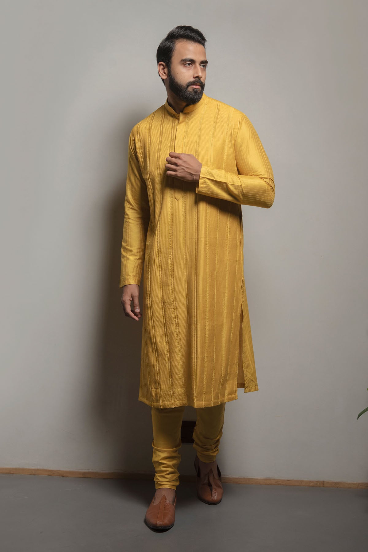 Mustard Pintuck Kurta Set