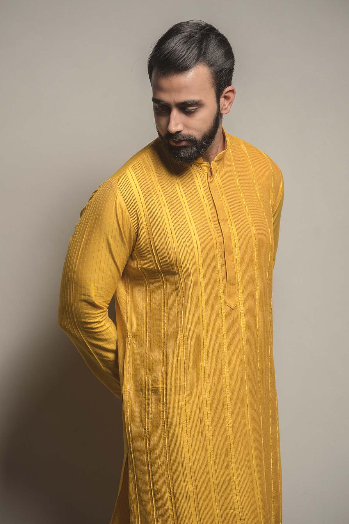 Mustard Pintuck Kurta Set