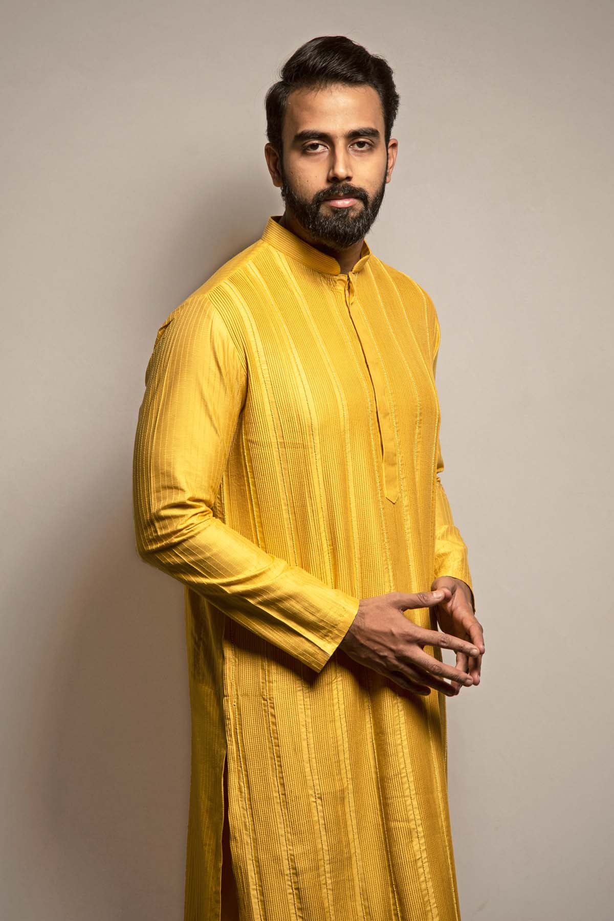 Mustard Pintuck Kurta Set