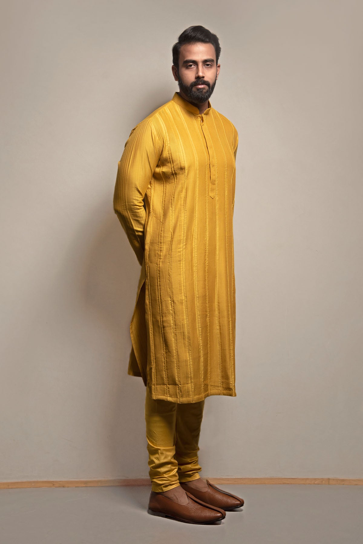 Mustard Pintuck Kurta Set