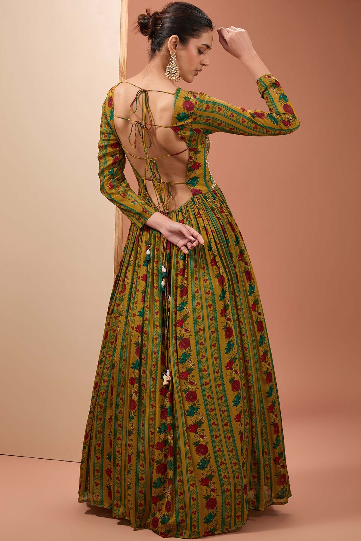 Mustard Printed Anarkali Set
