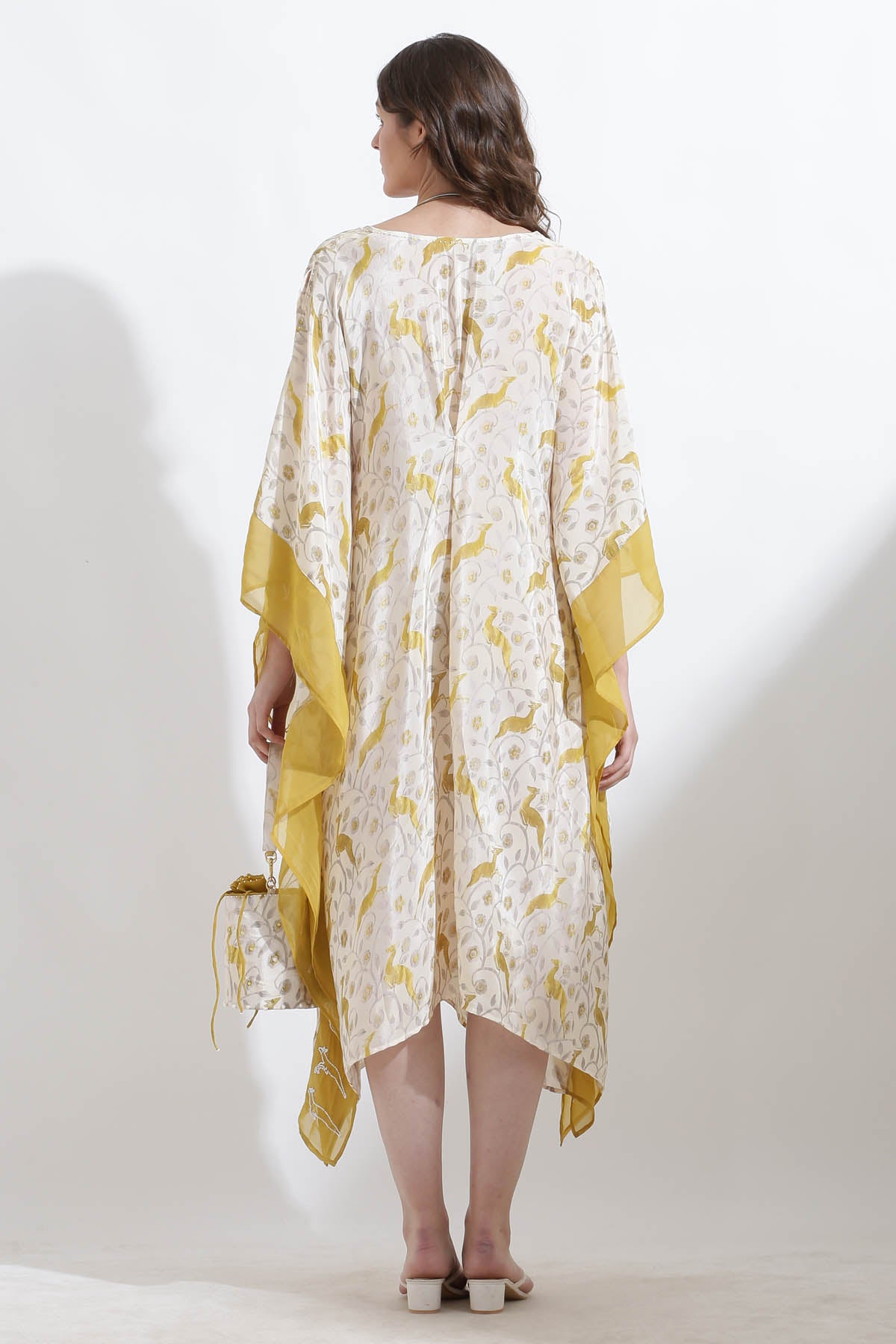 Mustard Printed Crepe Kaftan
