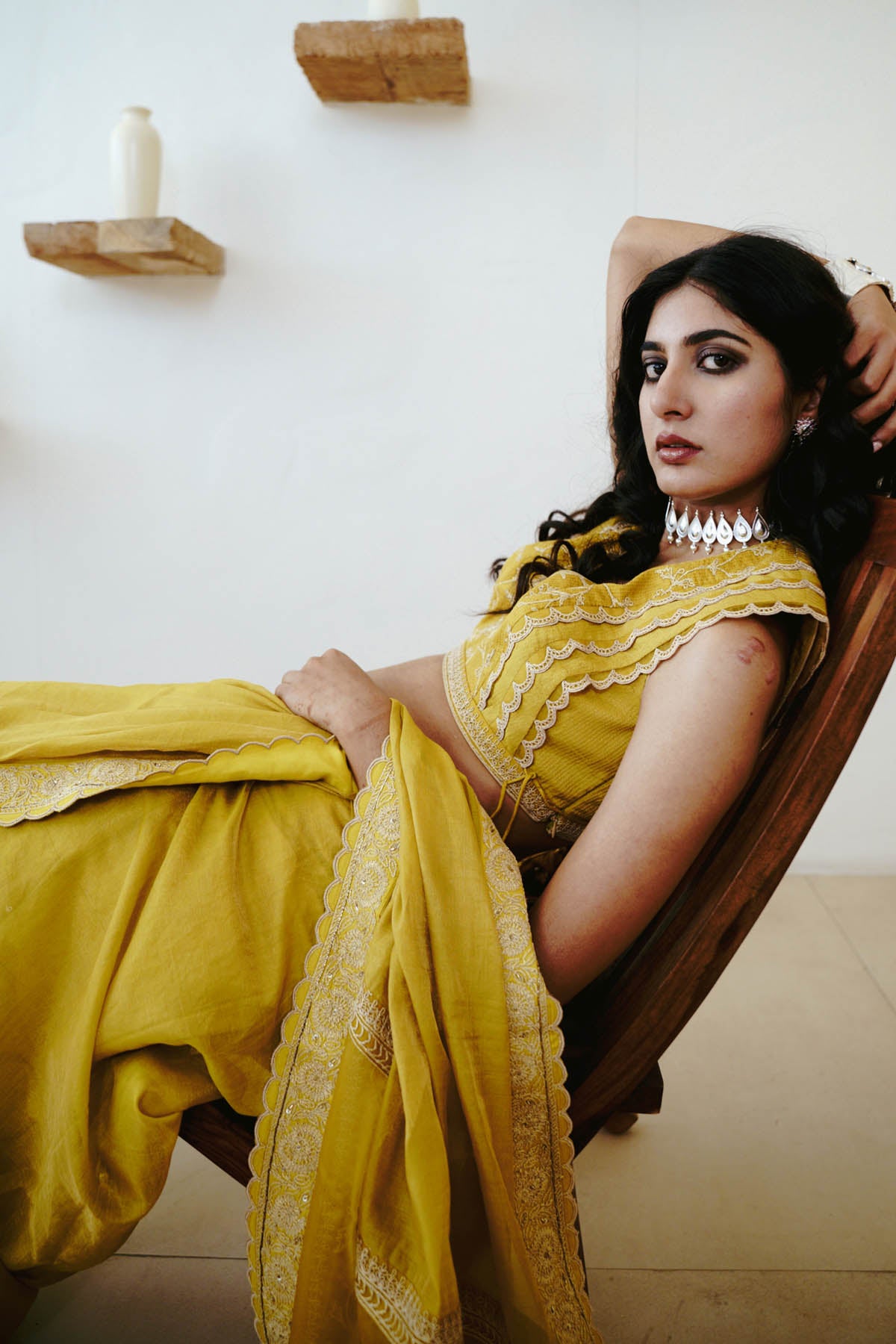 Mustard Tissue Embroidered Saree